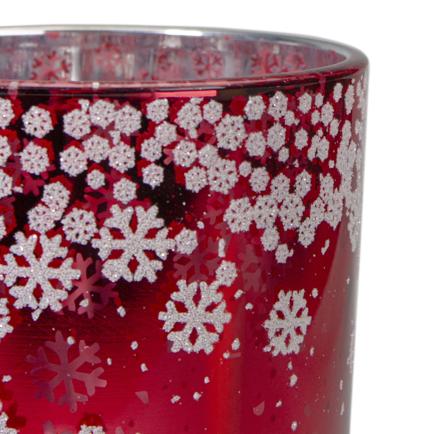 Porte-bougie sans flamme, 5 po, cerf rouge et argent brillant, bois d'hiver