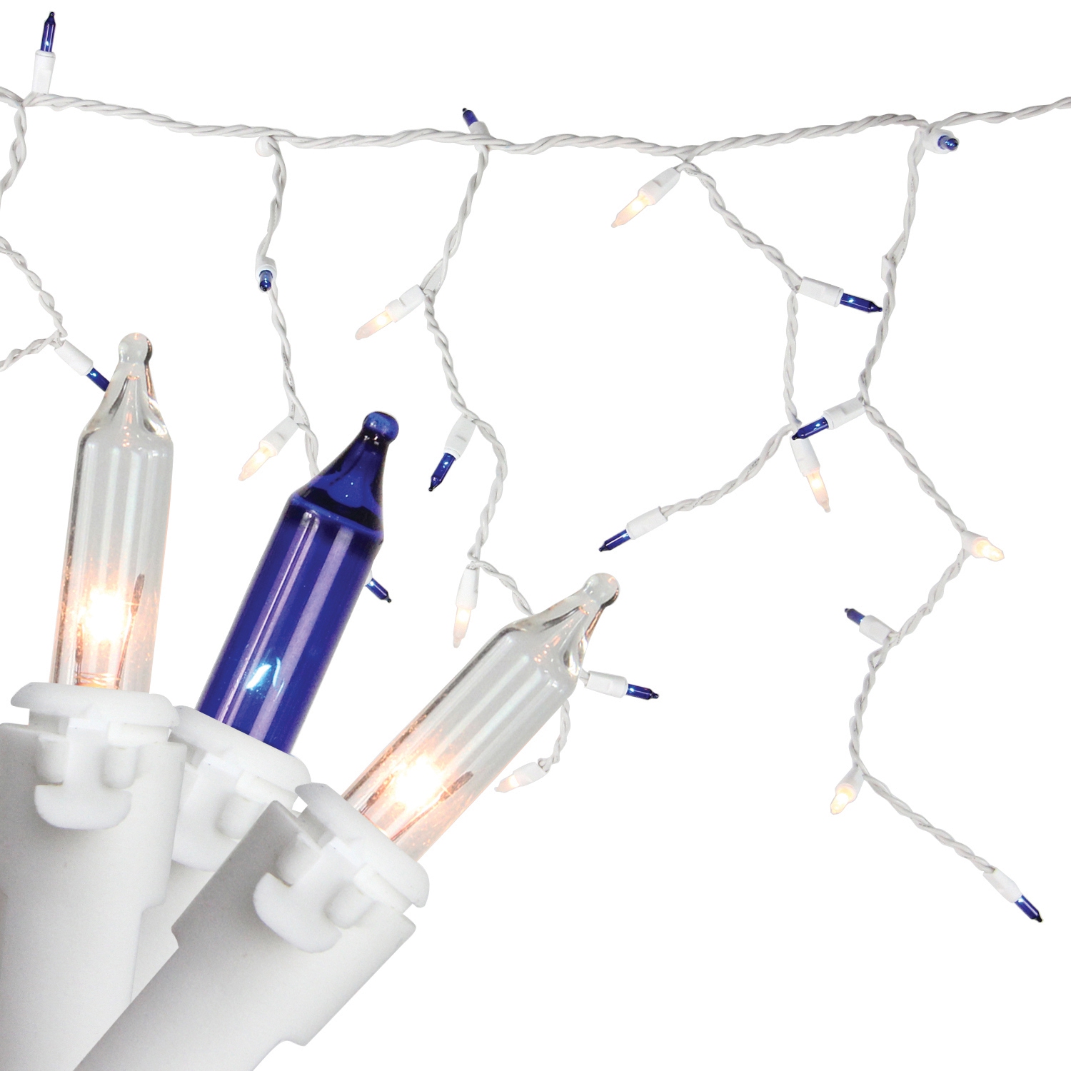 100 mini-glaçons lumineux bleus et transparents – fil blanc 5,75 pi