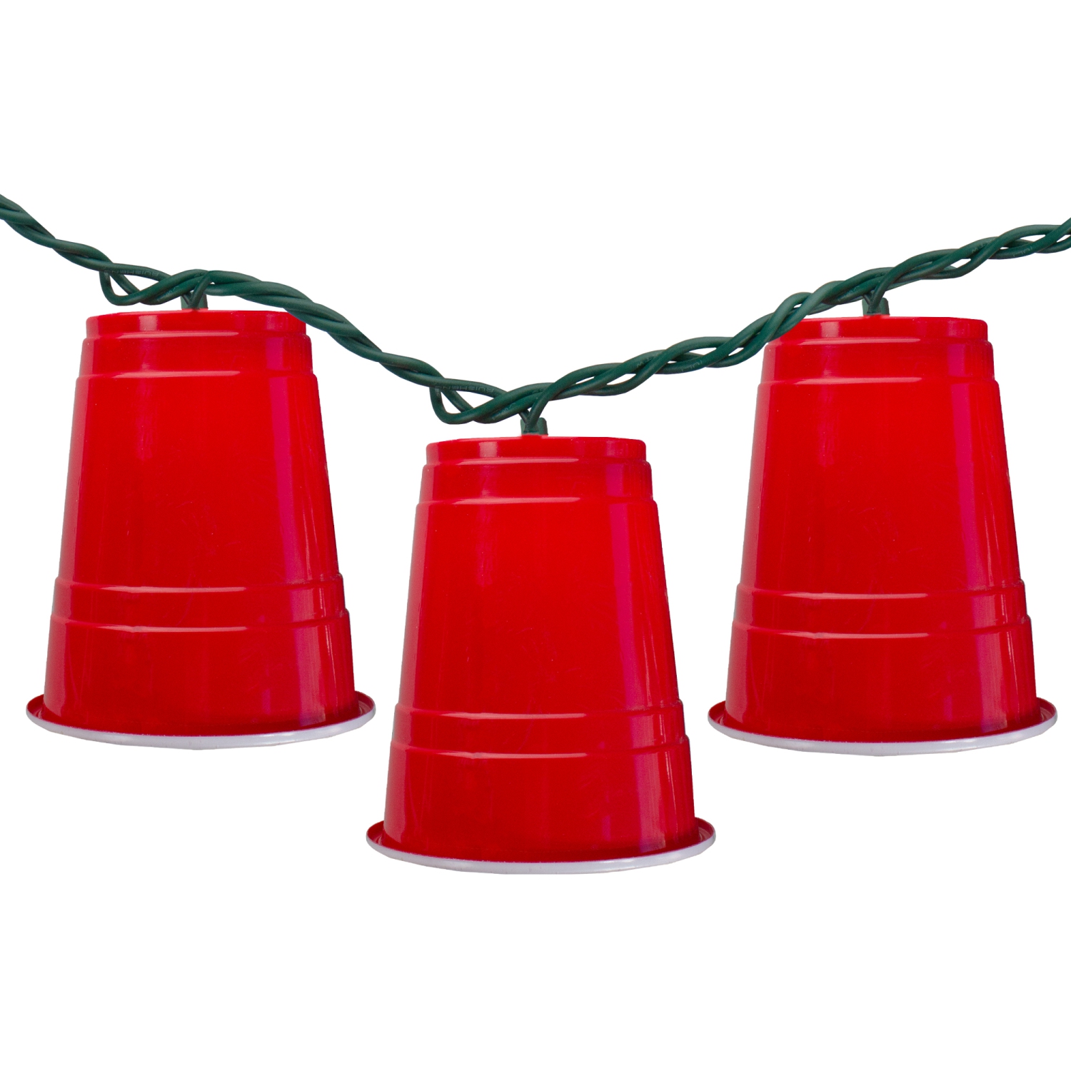 Set of 10 Red Party Cup Christmas or Patio Lights - Green Wire
