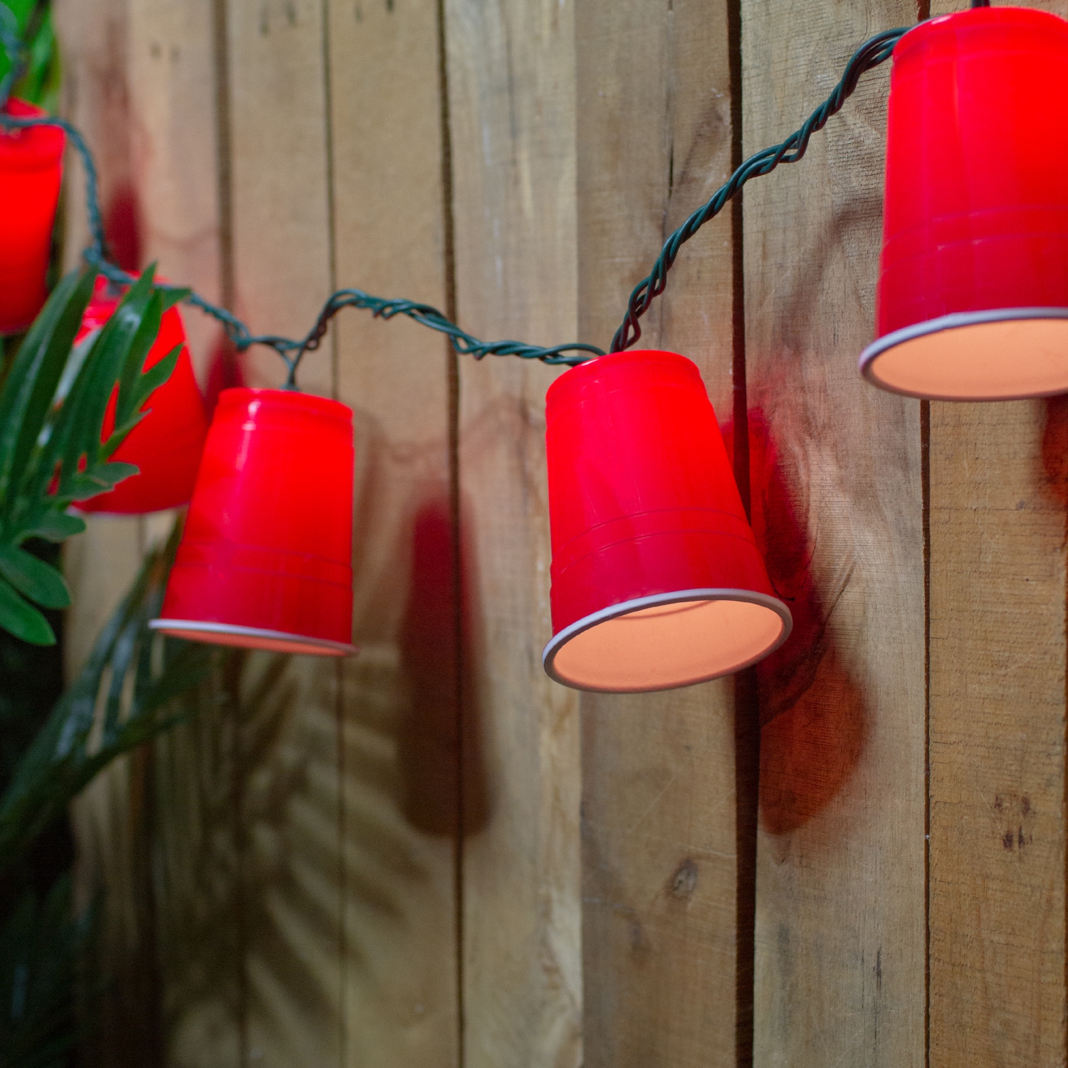 Set of 10 Red Party Cup Christmas or Patio Lights - Green Wire