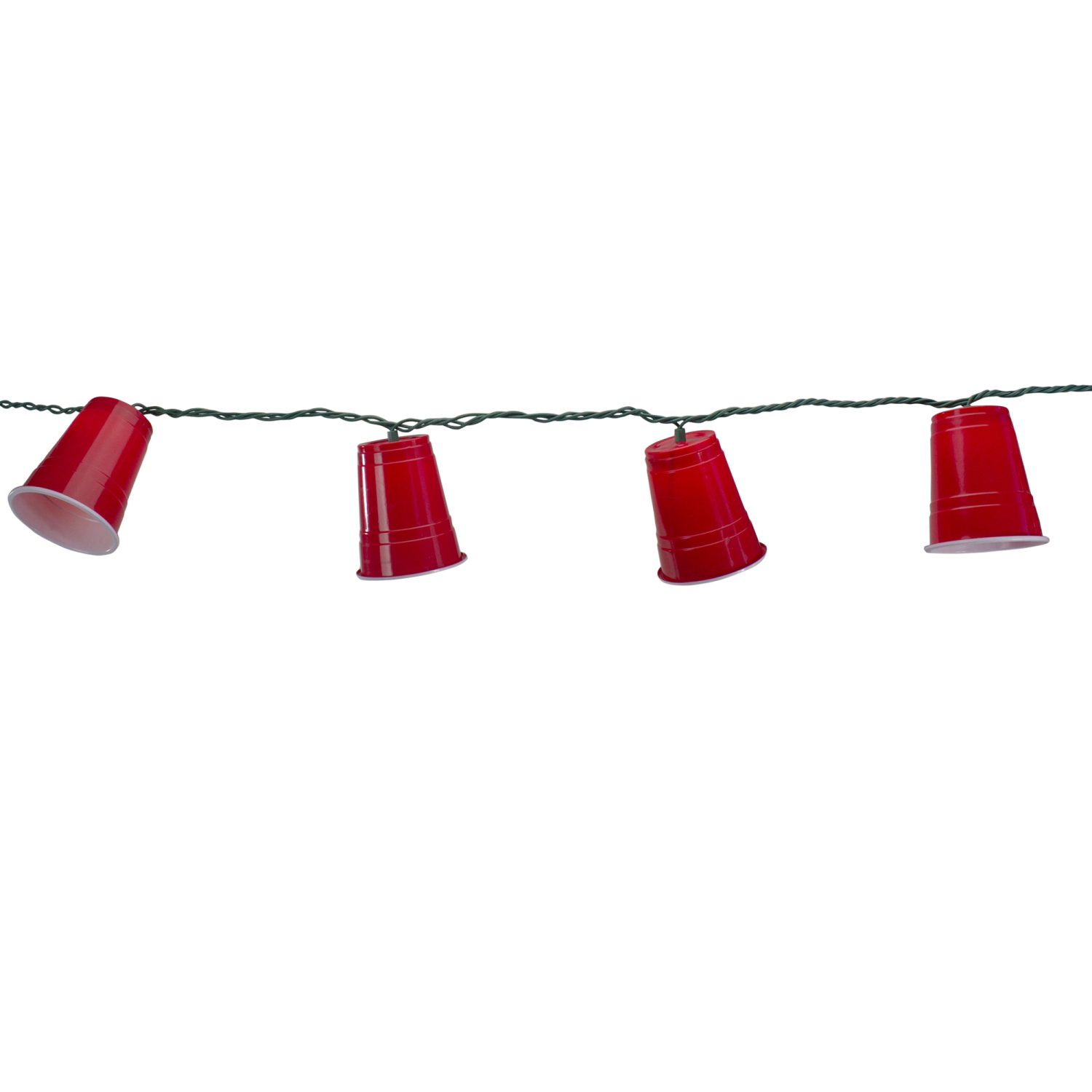 Set of 10 Red Party Cup Christmas or Patio Lights - Green Wire