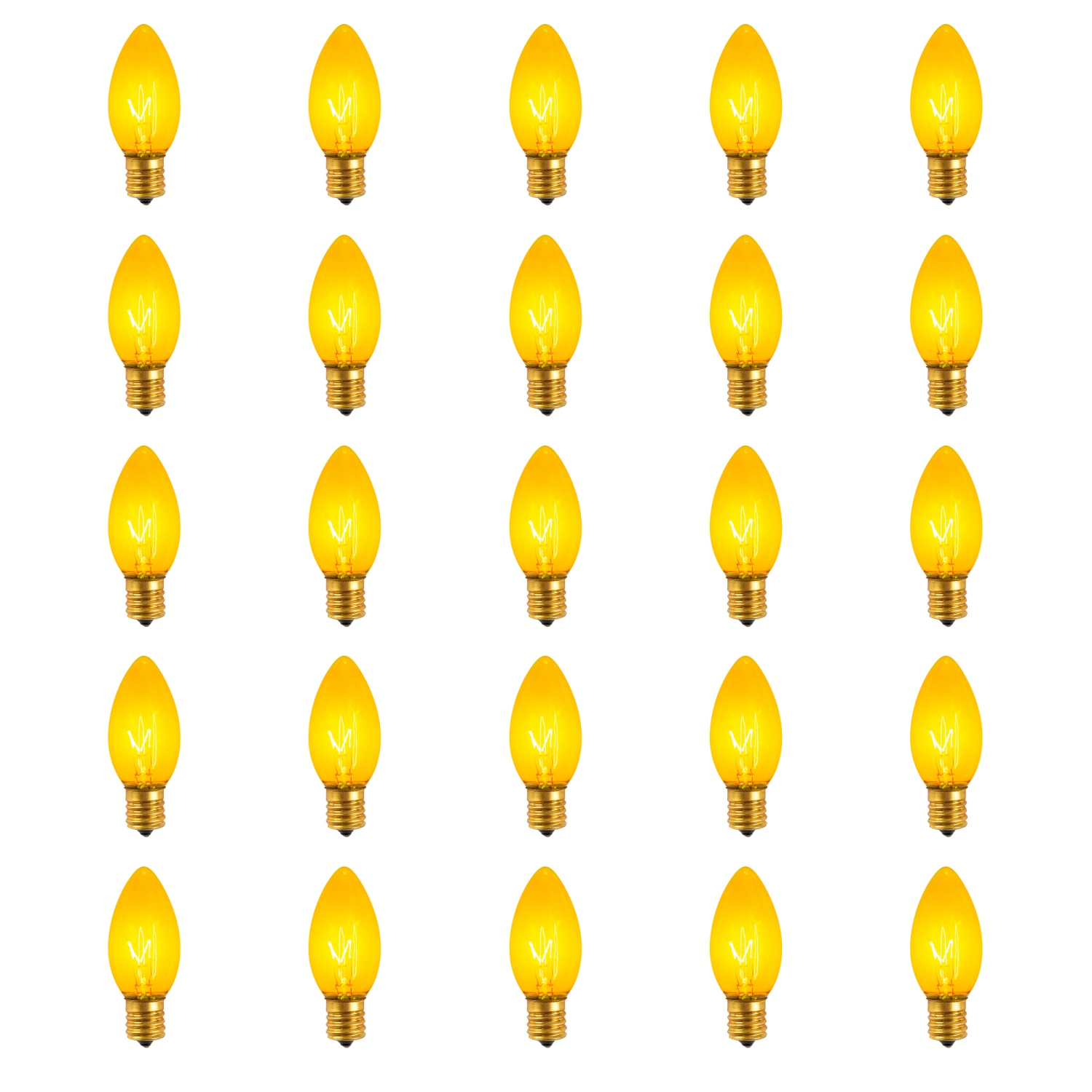 Pack of 25 Incandescent Yellow C9 Christmas Replacement Bulbs