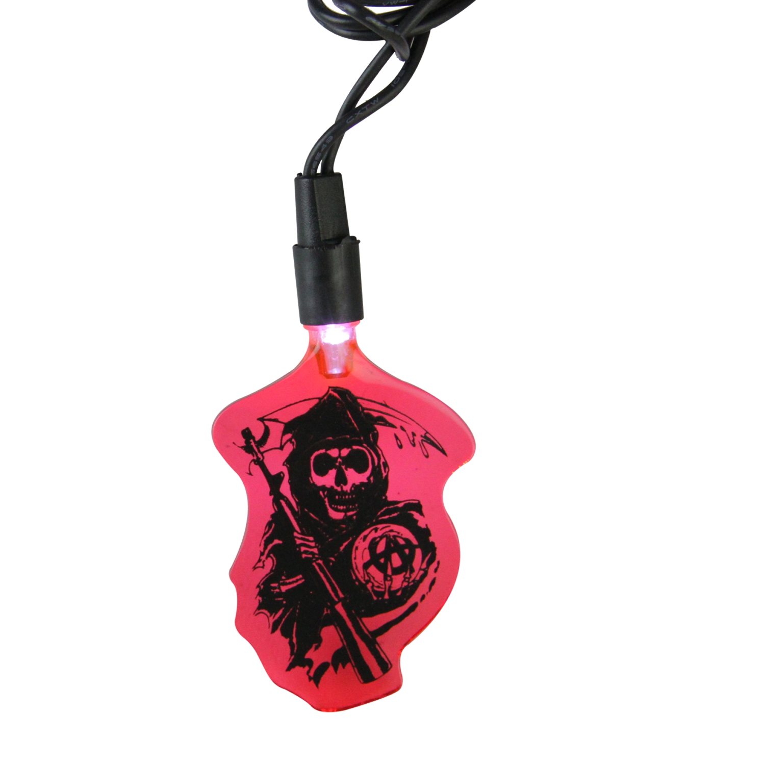 10 Red Sons of Anarchy Grim Reaper LED Mini Christmas Lights - 8.75 ft Black Wire