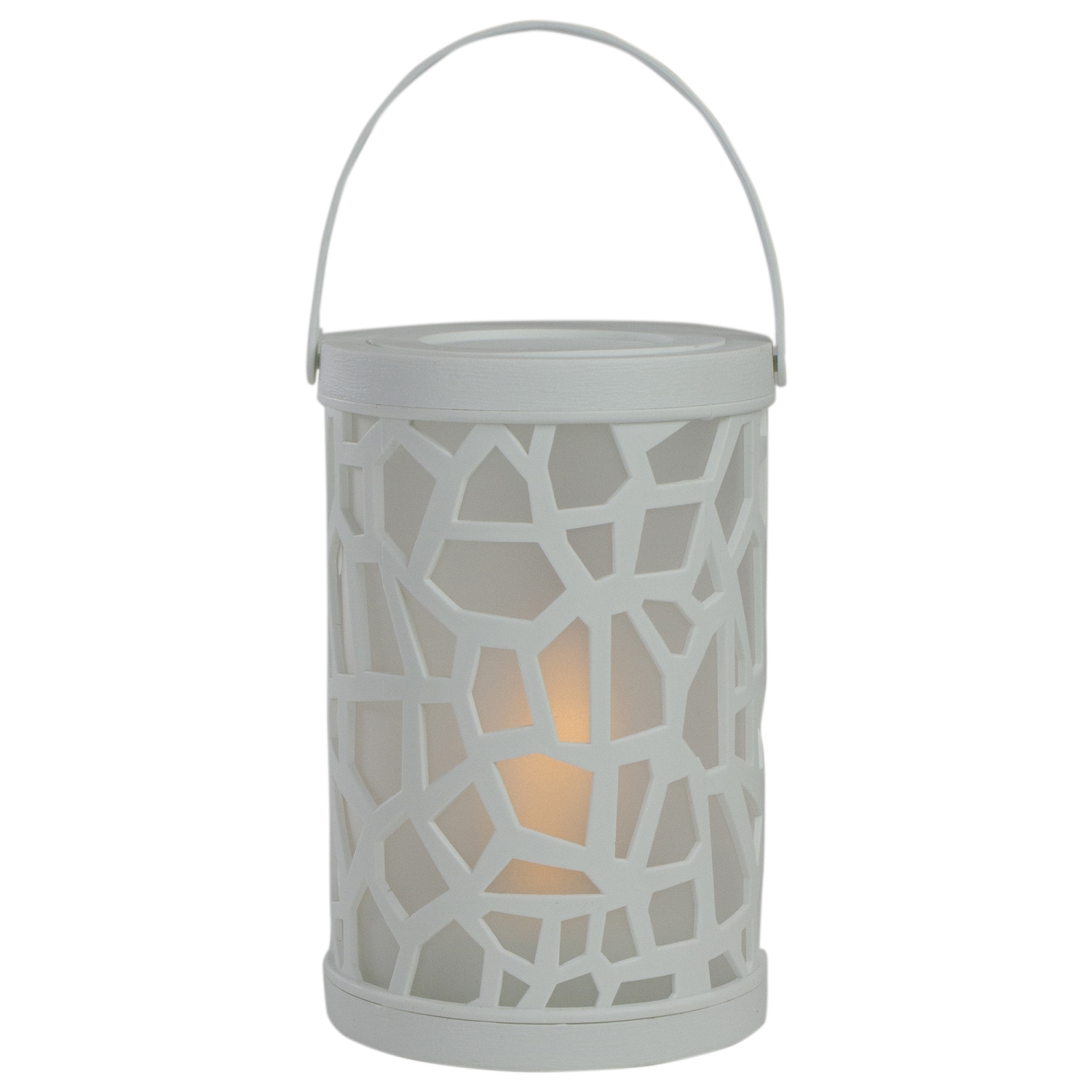 6.5-Inch White Decorative Battery Operated Faux Flame LED Lantern