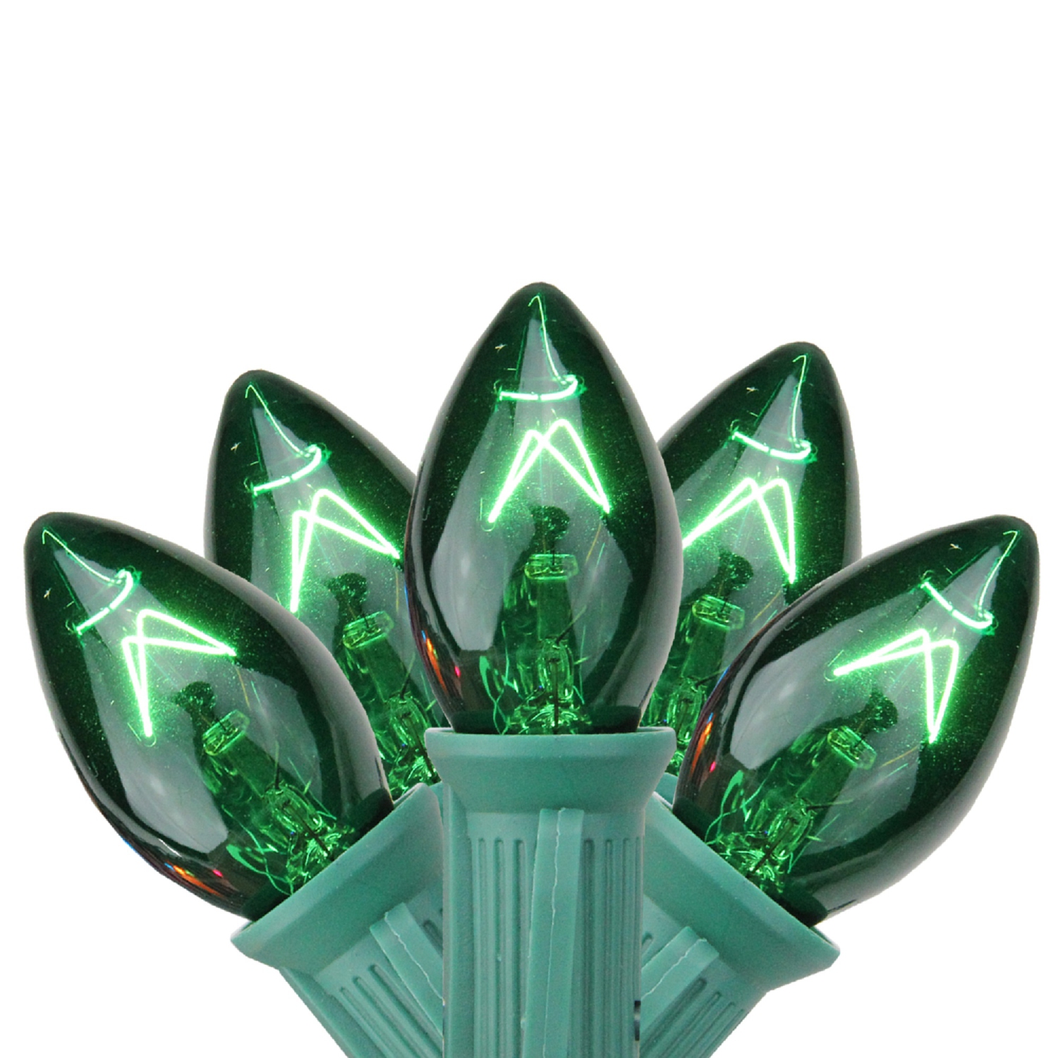 25-Count C7 Transparent Green Christmas Light Set, 24 ft Green Wire