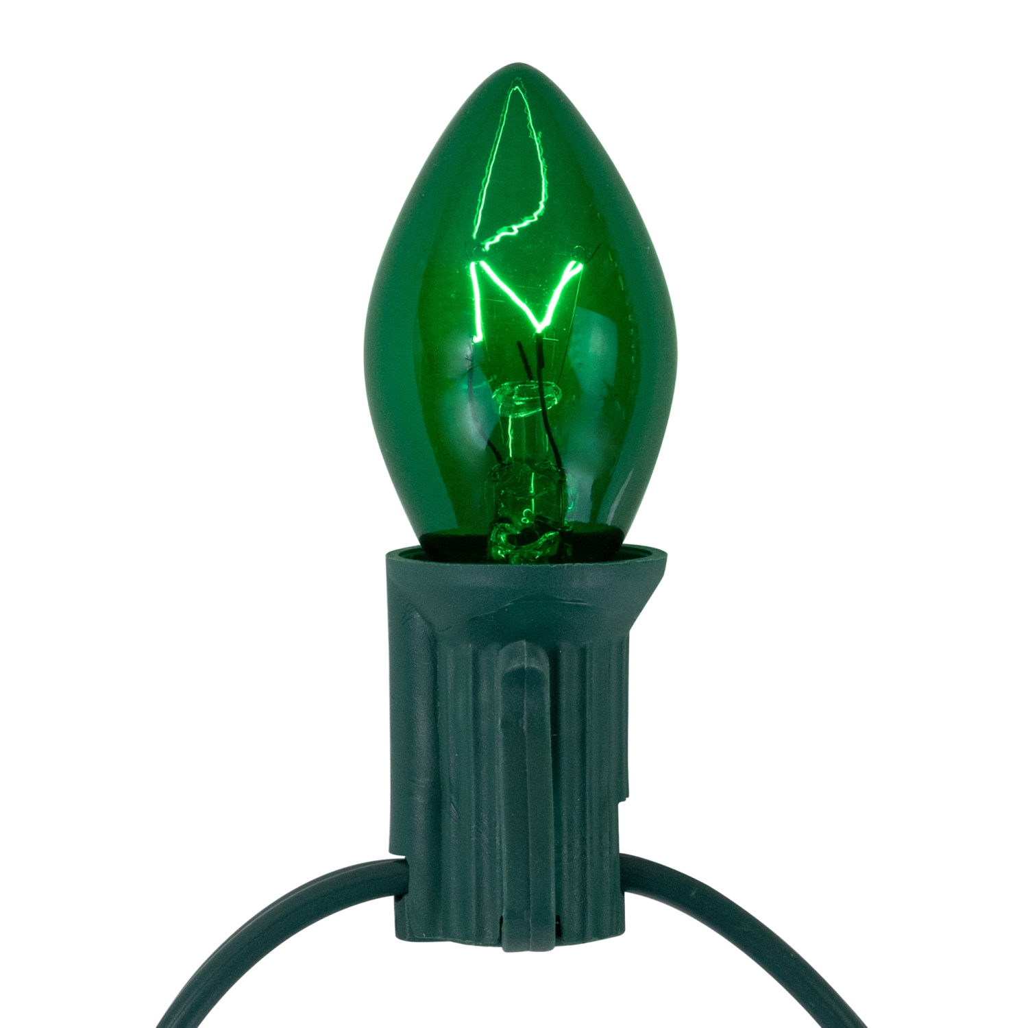25-Count C7 Transparent Green Christmas Light Set, 24 ft Green Wire