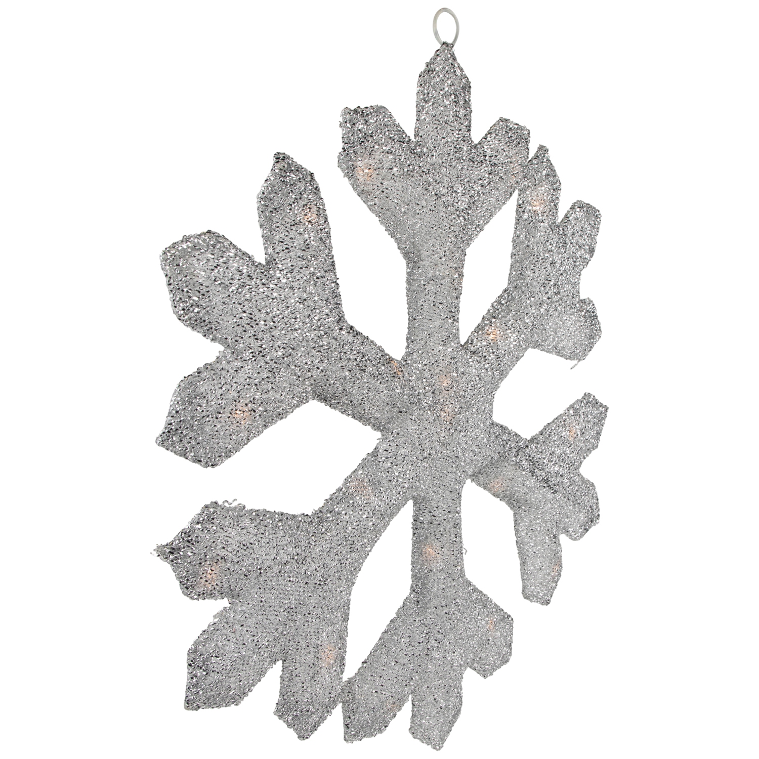 20" Silver Lighted Tinsel Christmas Snowflake Window Decor