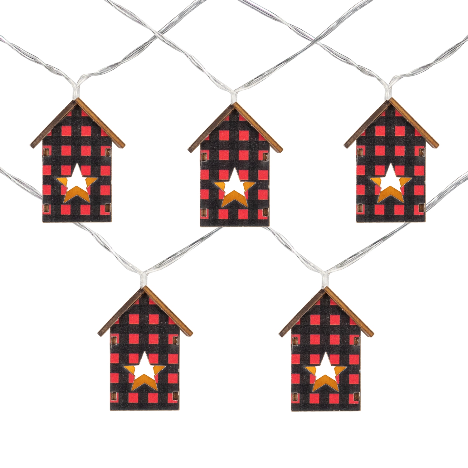 10 Count B/O LED Warm White Plaid House Christmas Lights - 4.75' Clear Wire