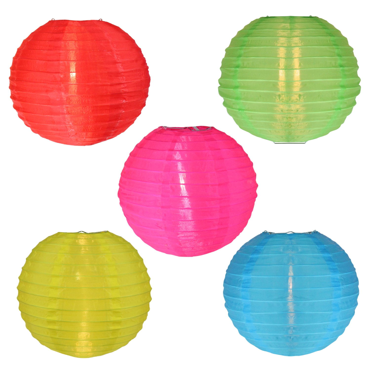 Set of 5 Asian Fusion Colorful Chinese Lantern Garden Patio Lights - White Wire