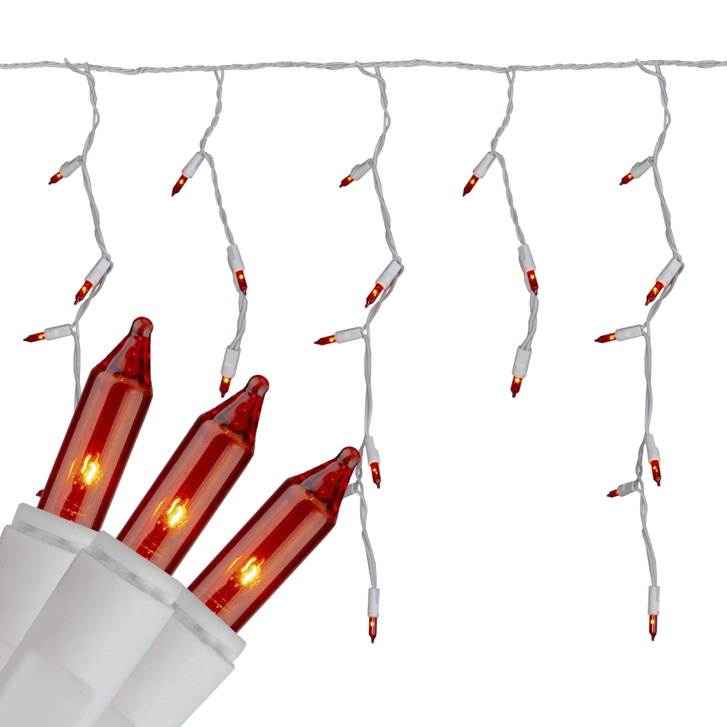 Set of 100 Amber Orange Everglow Icicle Christmas Lights - White Wire