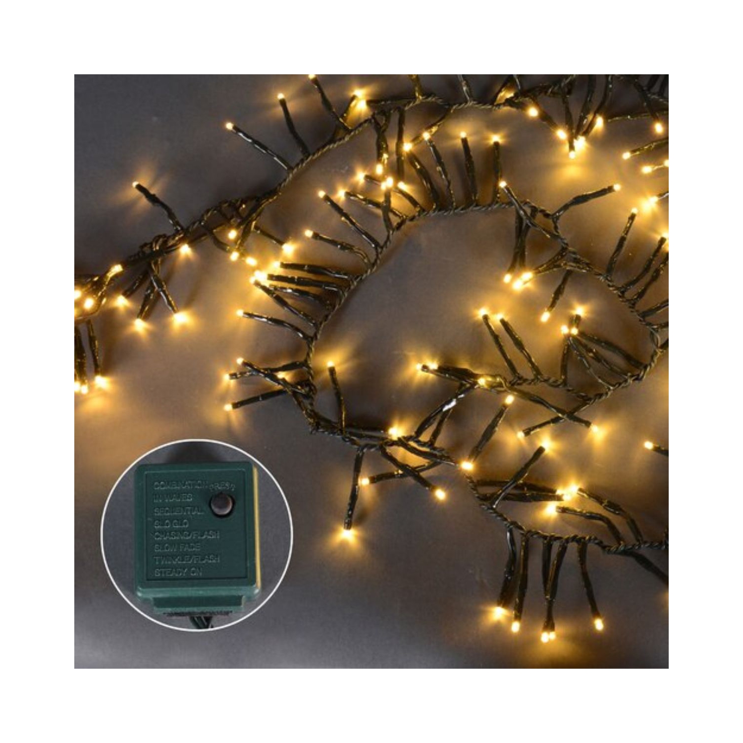 200 Warm White Multi-Function LED M5 Mini Christmas Lights - 20.5 ft Black Wire