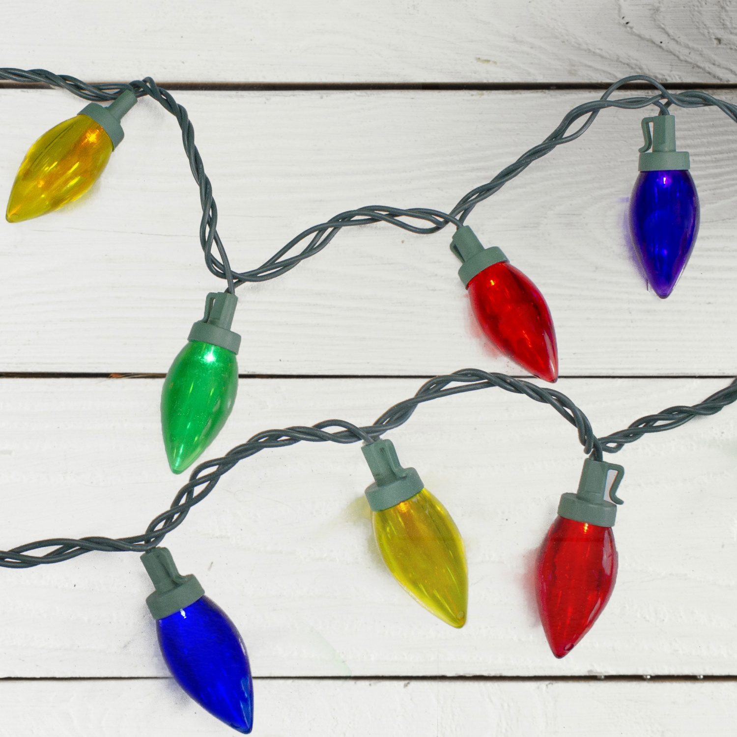 50 Count Multi-Color Transparent LED C9 Christmas Lights, 20.25 ft Green Wire