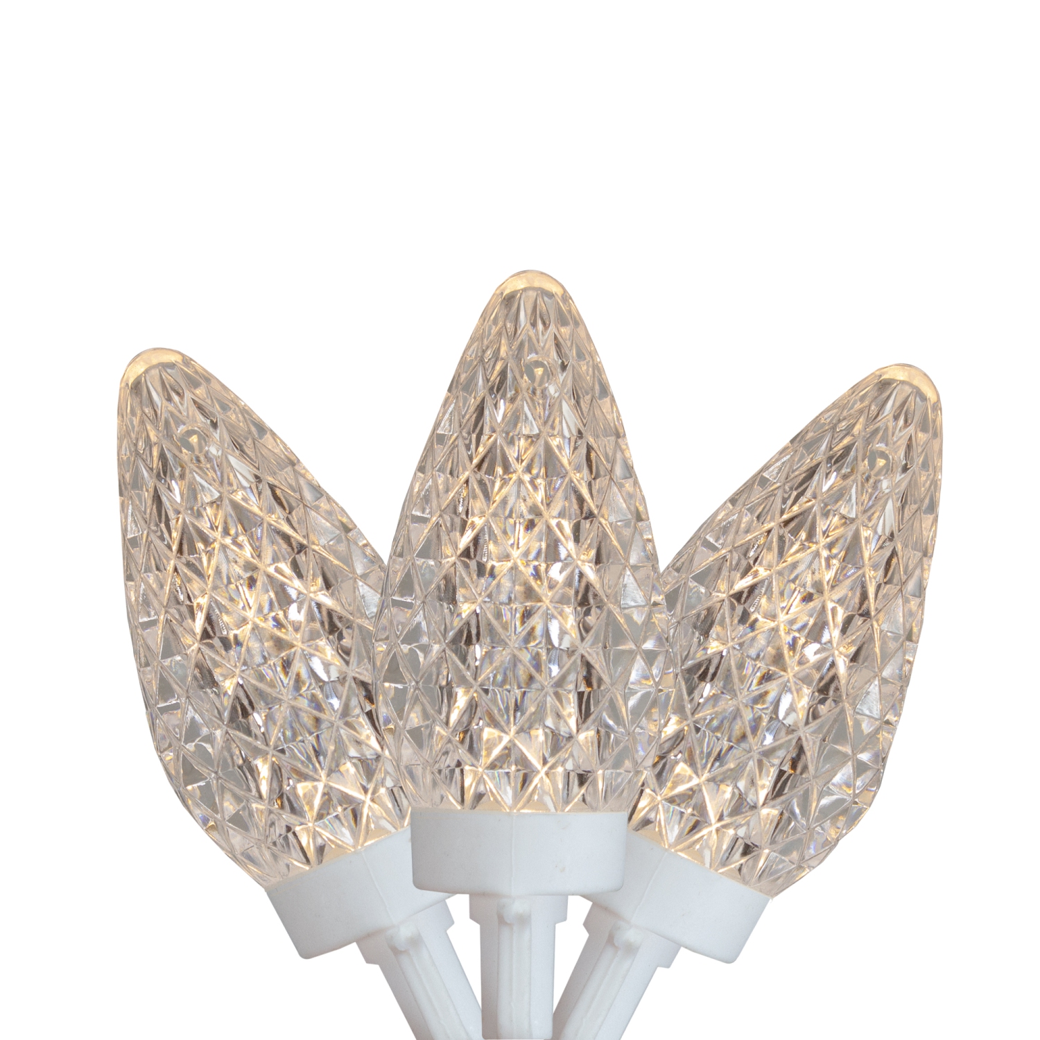 100 lumières de Noël C9 à DEL blanc chaud à facettes – fil blanc de 41 pi