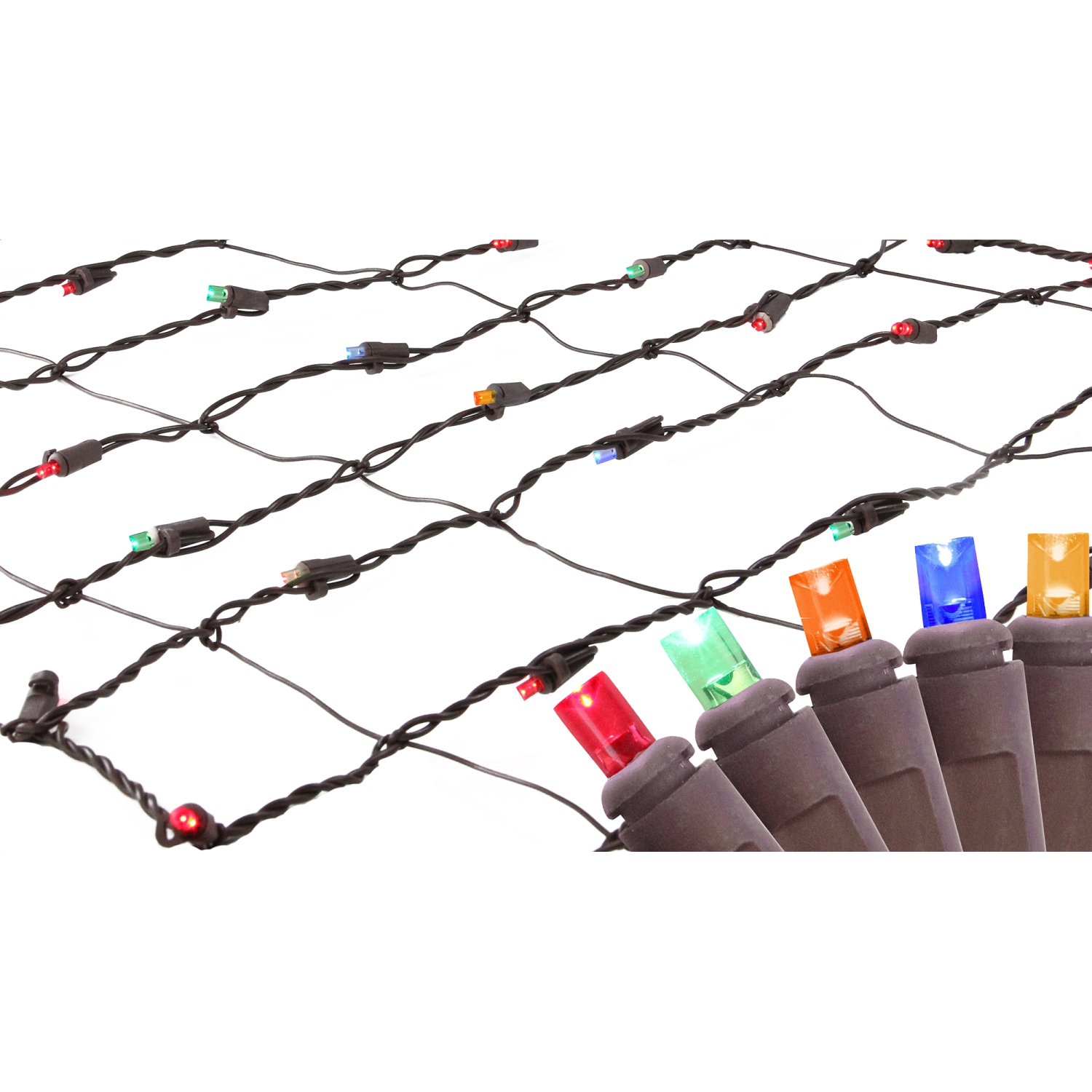 2' x 8' Multi-Color LED Net Style Christmas Lights - Brown Wire