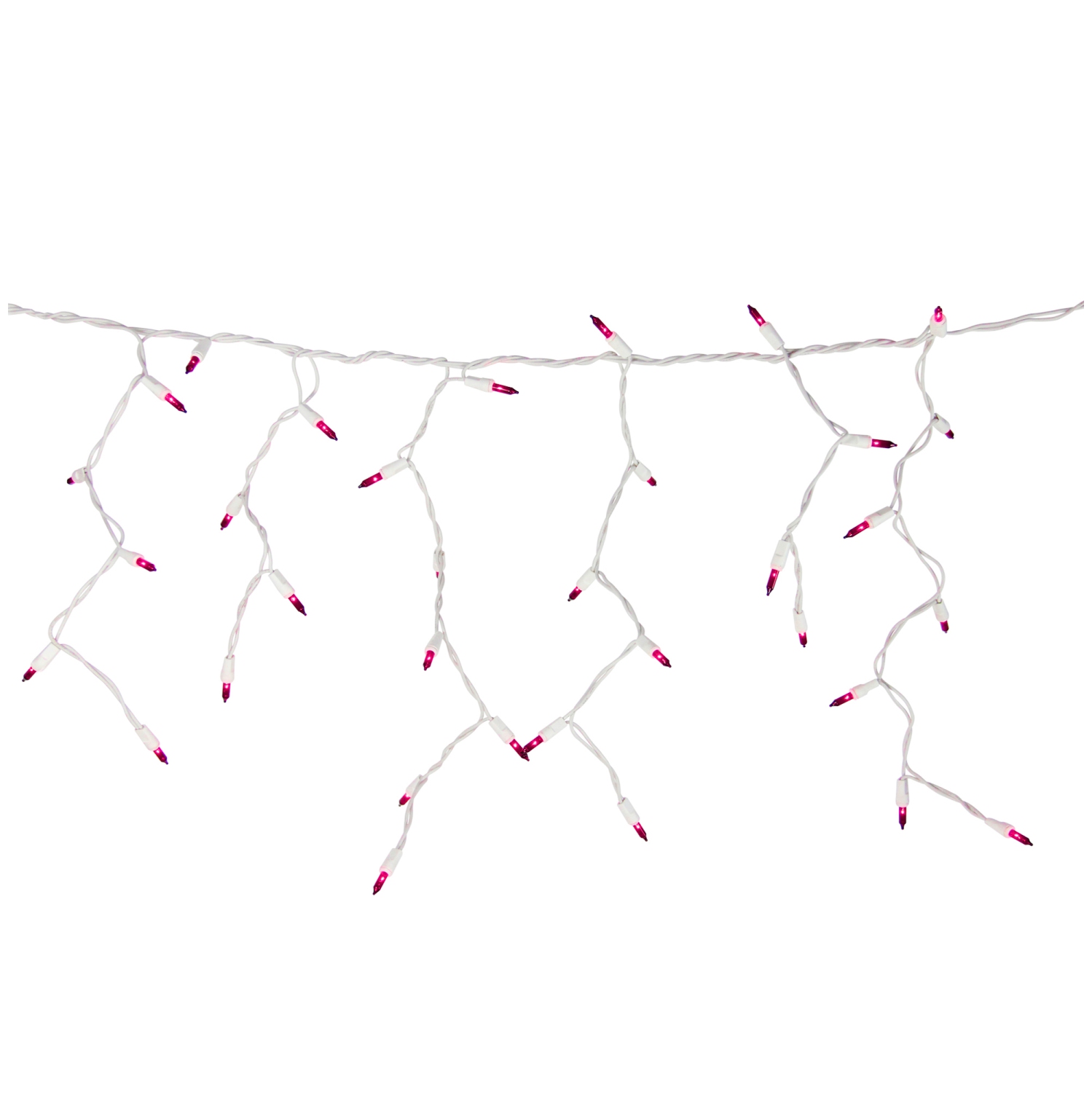 100 Count Pink Mini Icicle Christmas Lights - 7ft, White Wire