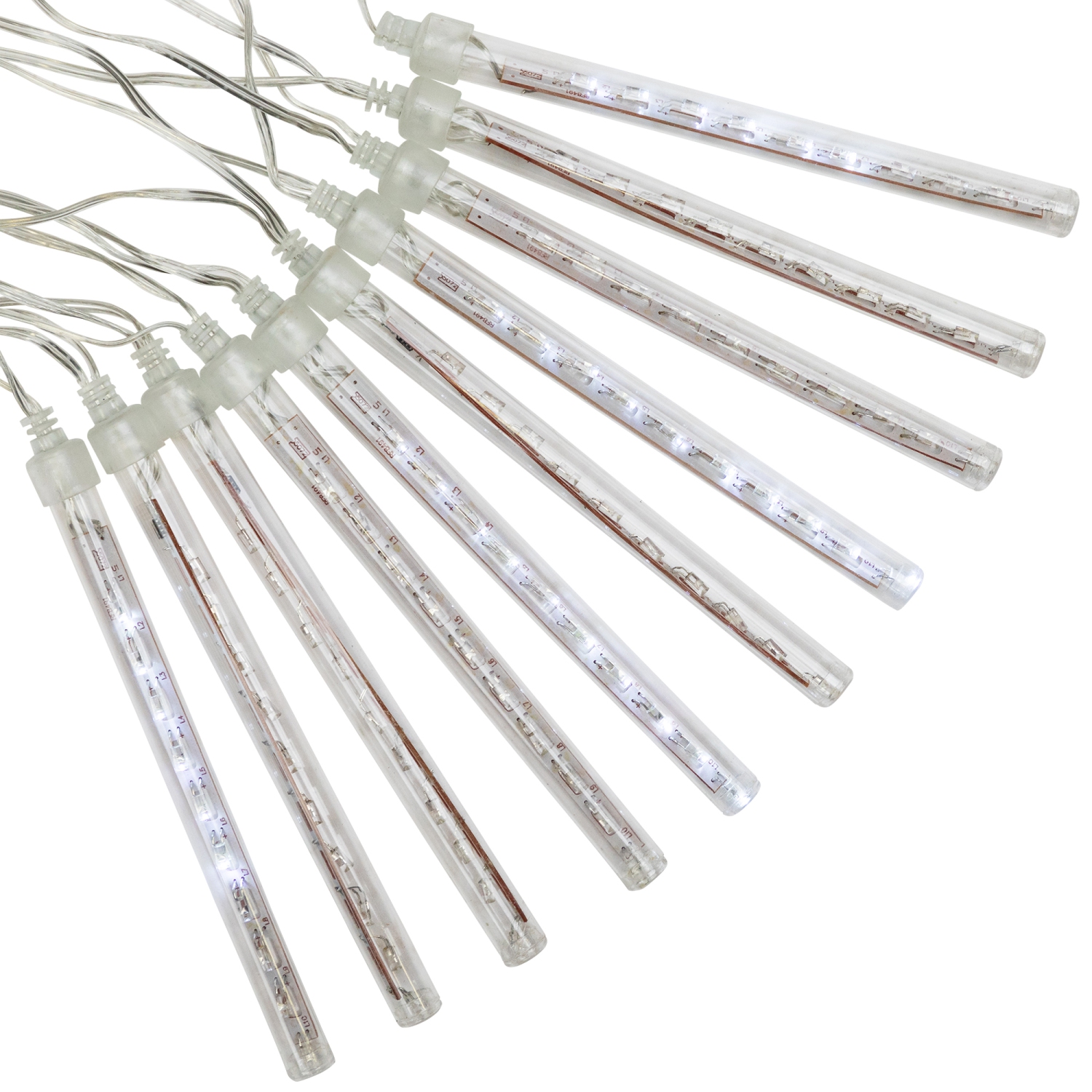 Ensemble de 10 tubes de lumières de Noël transparentes en forme de glaçon dégoulinant blanc - fil transparent de 14.25 pi