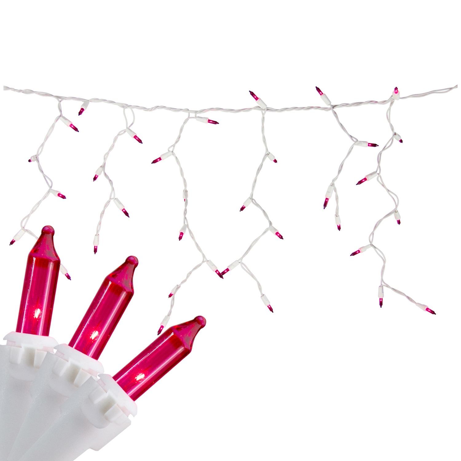 100 Count Pink Mini Icicle Christmas Lights - 3.5 ft White Wire