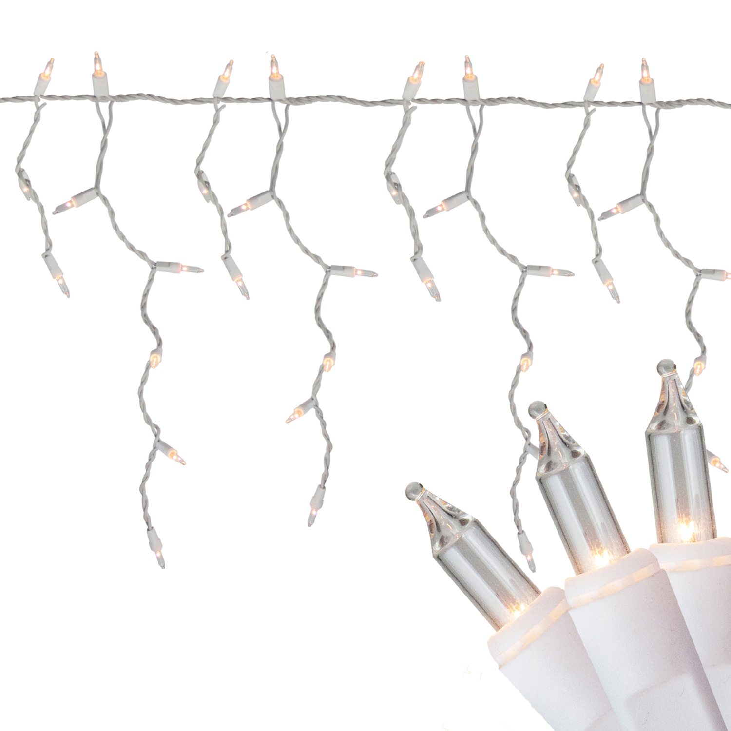 300 Count Clear Mini Icicle Christmas Lights - White Wire