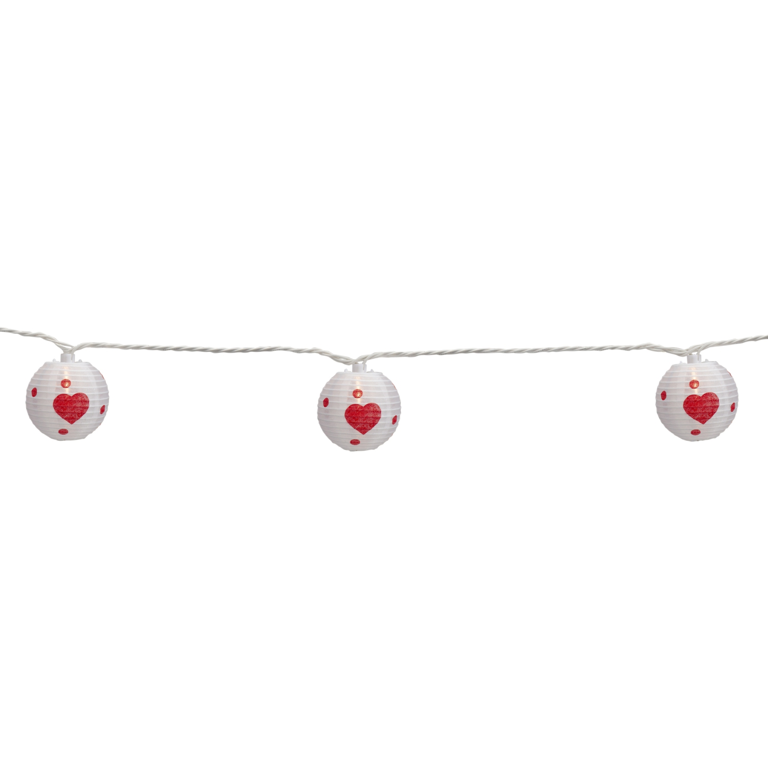 10-Count White and Red Heart Paper Lantern Valentine's Day Lights, 8.5ft White Wire