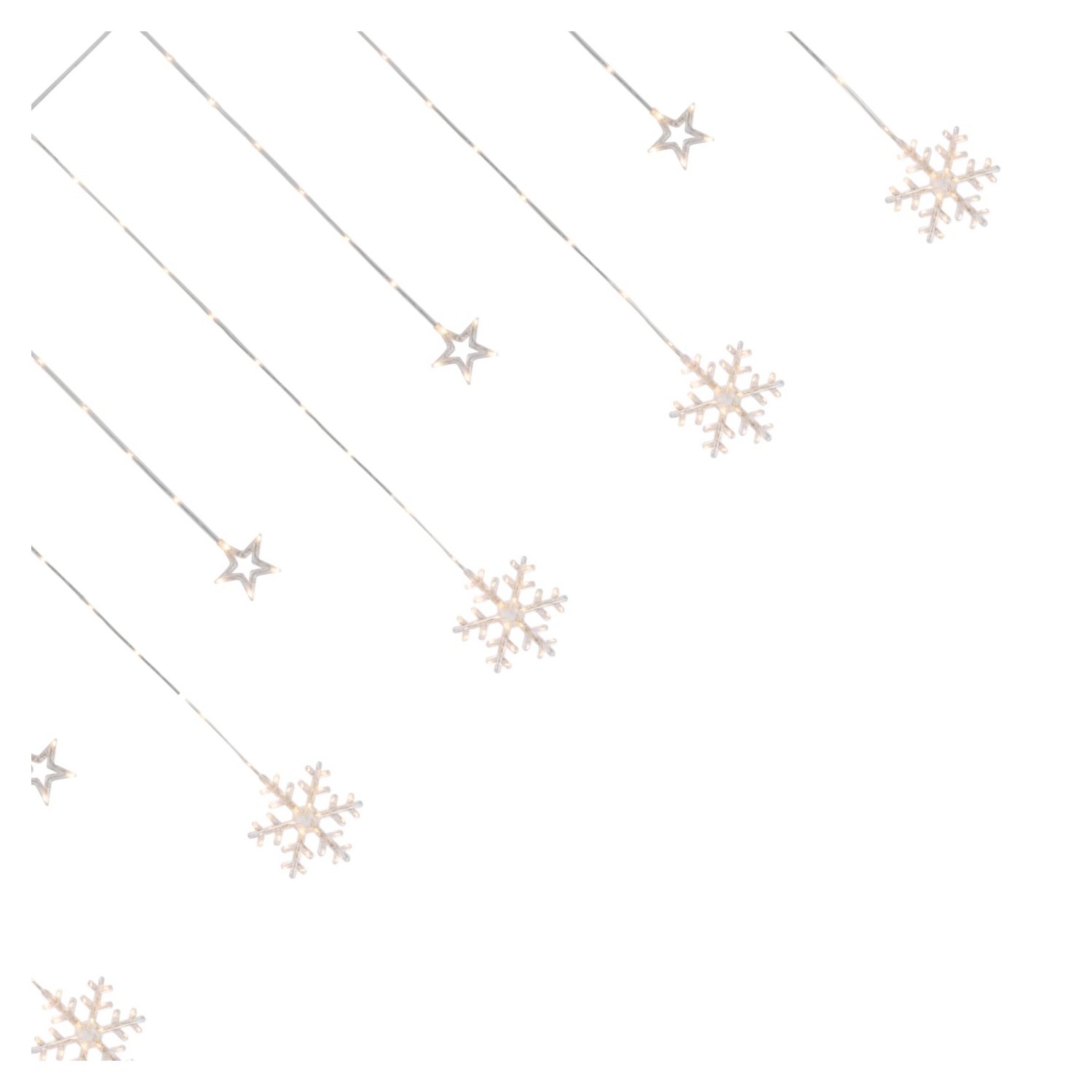 250 Clear LED Star and Snowflake Window Curtain Christmas Lights - 15.75ft Clear Wire