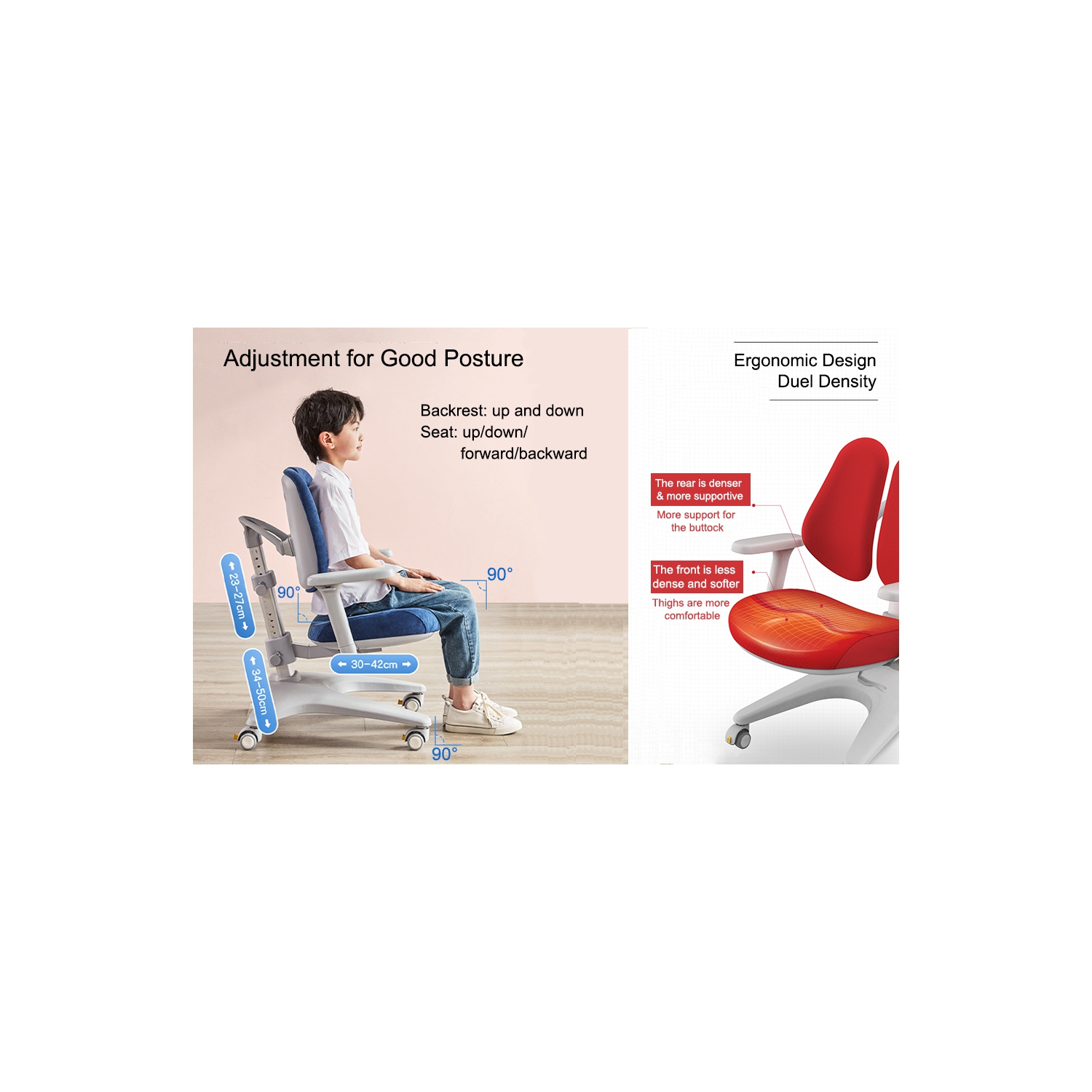 Best4kids Ergonomic Kids Child's Desk Task Chairs Adjustable Height-Red chair with pink washable chair cover