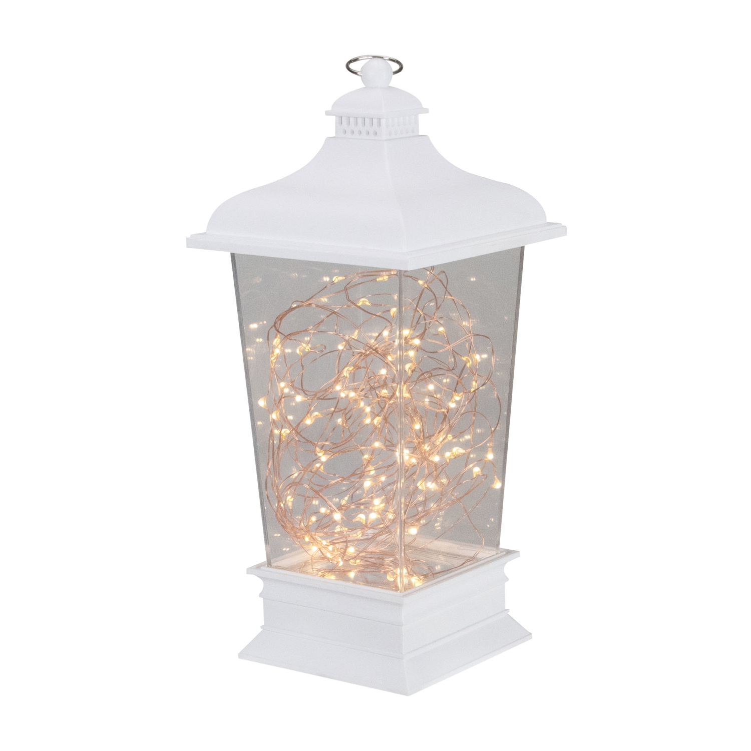 12" Battery Operated White Tapered Lantern with Rice Lights Tabletop Decoration