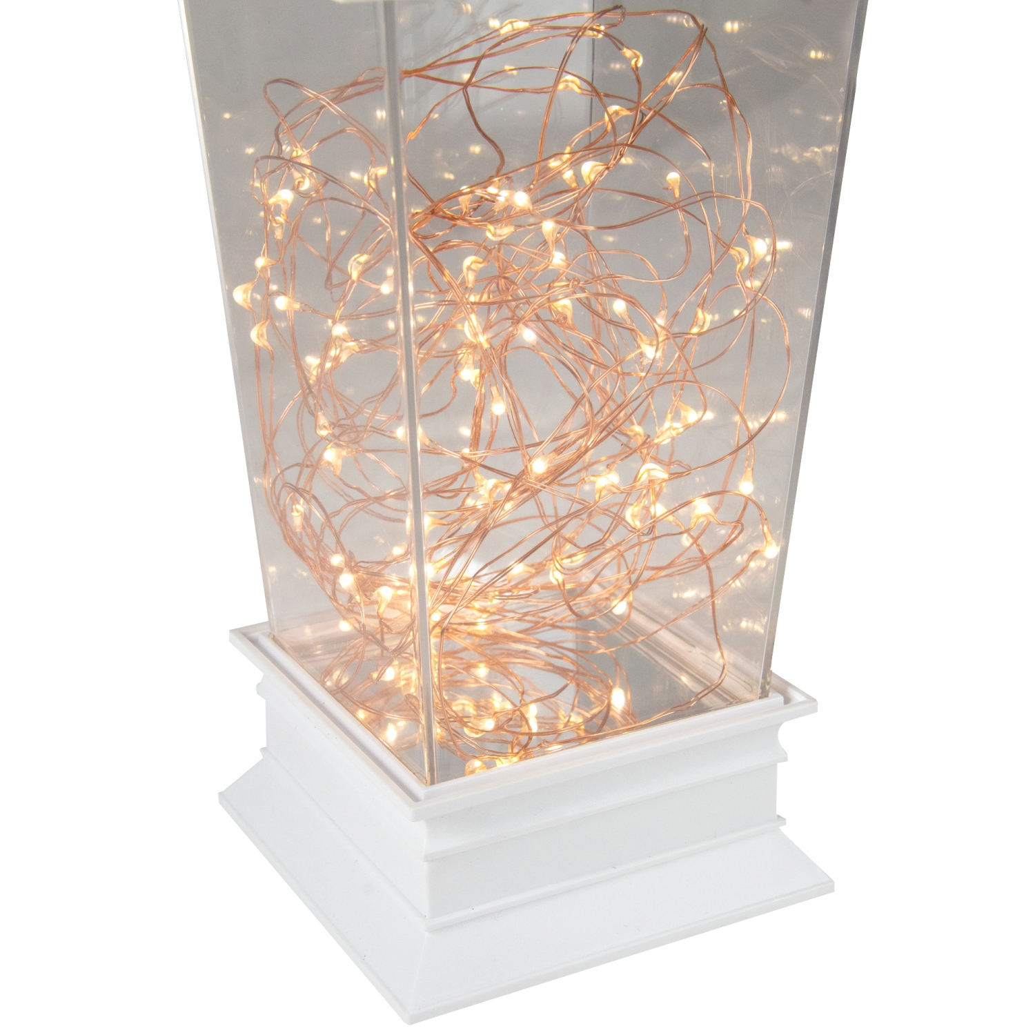 12" Battery Operated White Tapered Lantern with Rice Lights Tabletop Decoration