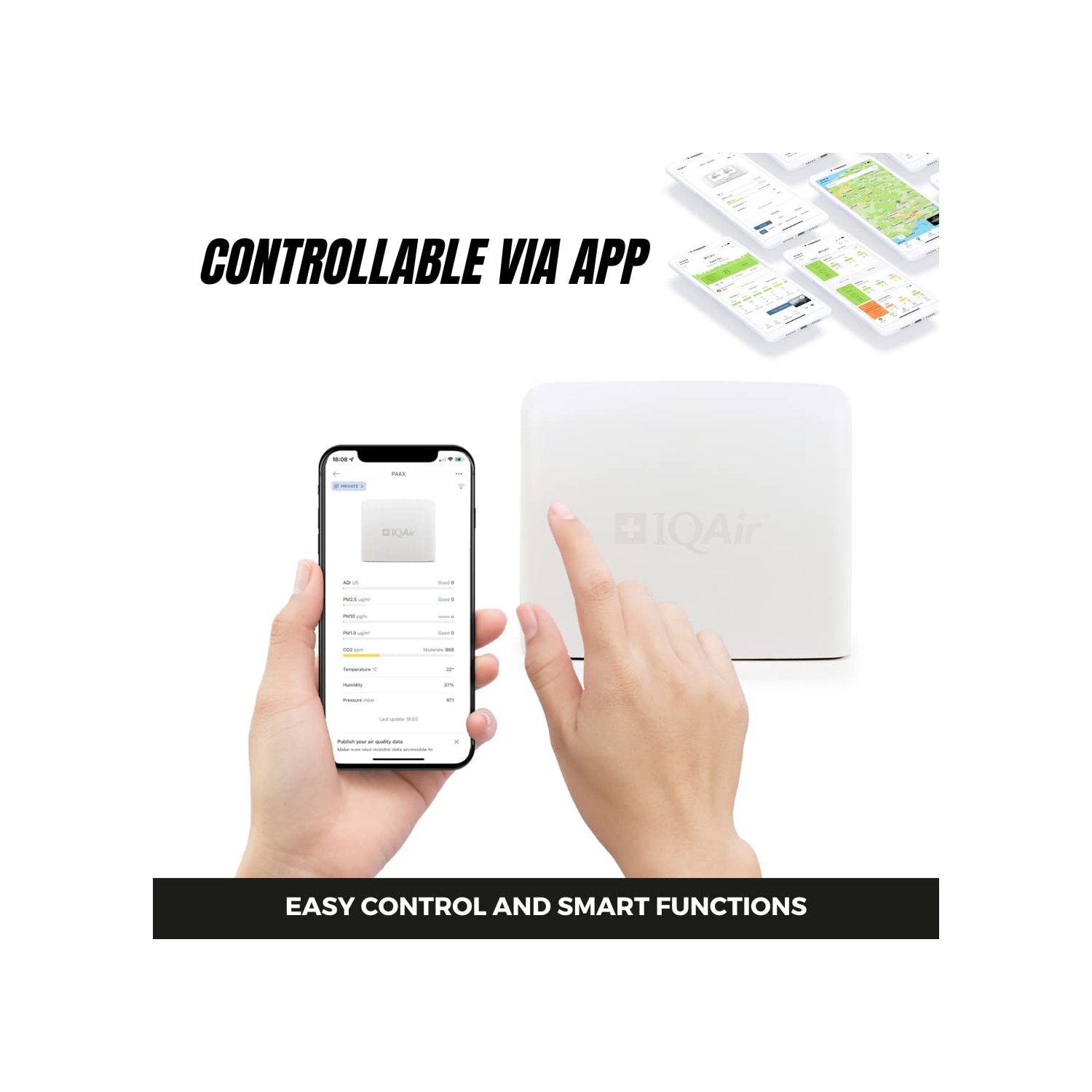AirVisual Outdoor : moniteur de qualité de l’air extérieur, qui mesure les PM1, les PM2,5, les PM10, le CO2, la température, l’humidité et la