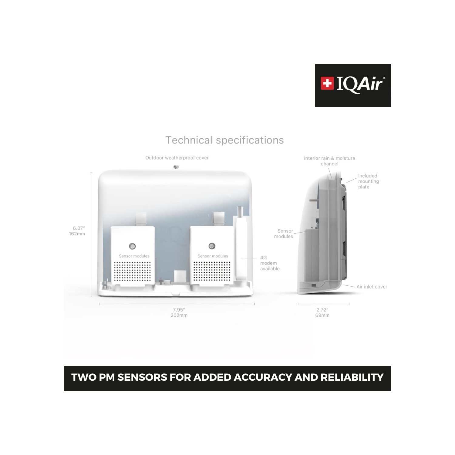 AirVisual Outdoor : moniteur de qualité de l’air extérieur, qui mesure les PM1, les PM2,5, les PM10, le CO2, la température, l’humidité et la