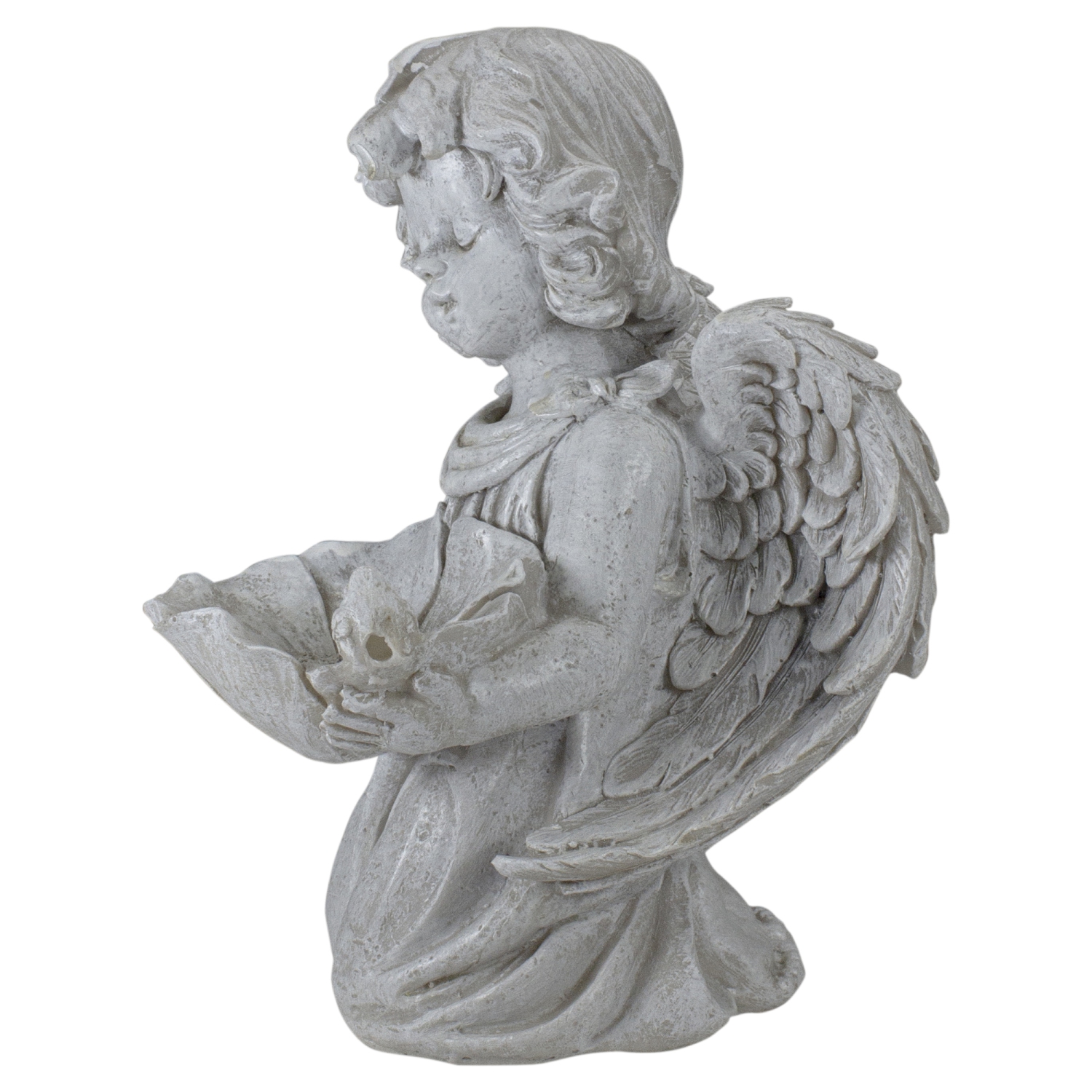 9" Kneeling Angel with Flower Bird Feeder Outdoor Garden Statue