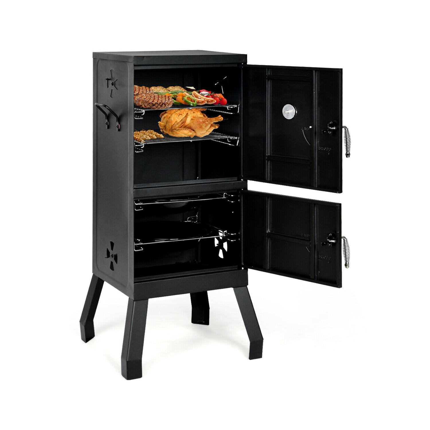 Vertical 2-tier Outdoor Barbeque Grill with Temperature Gauge