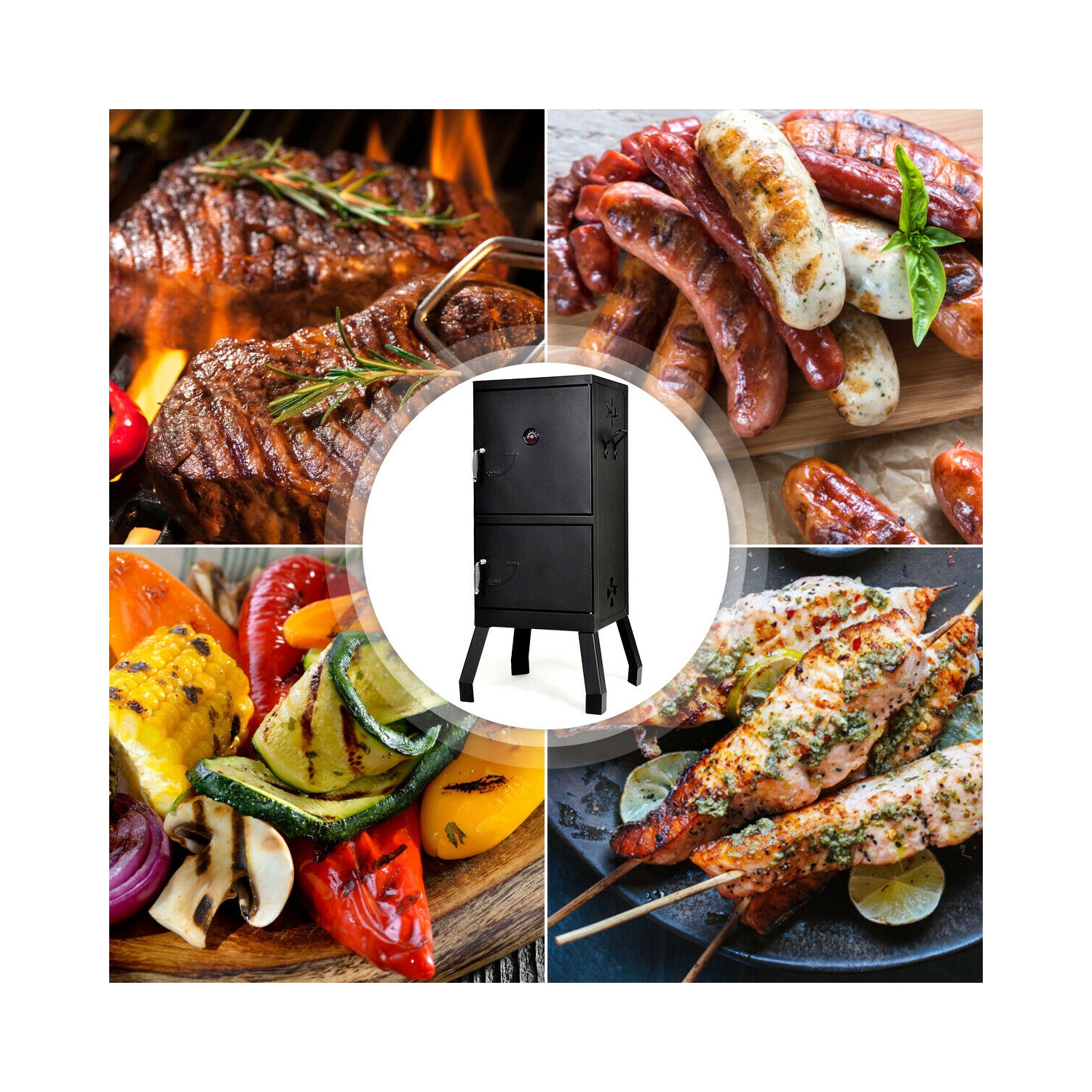 Vertical 2-tier Outdoor Barbeque Grill with Temperature Gauge