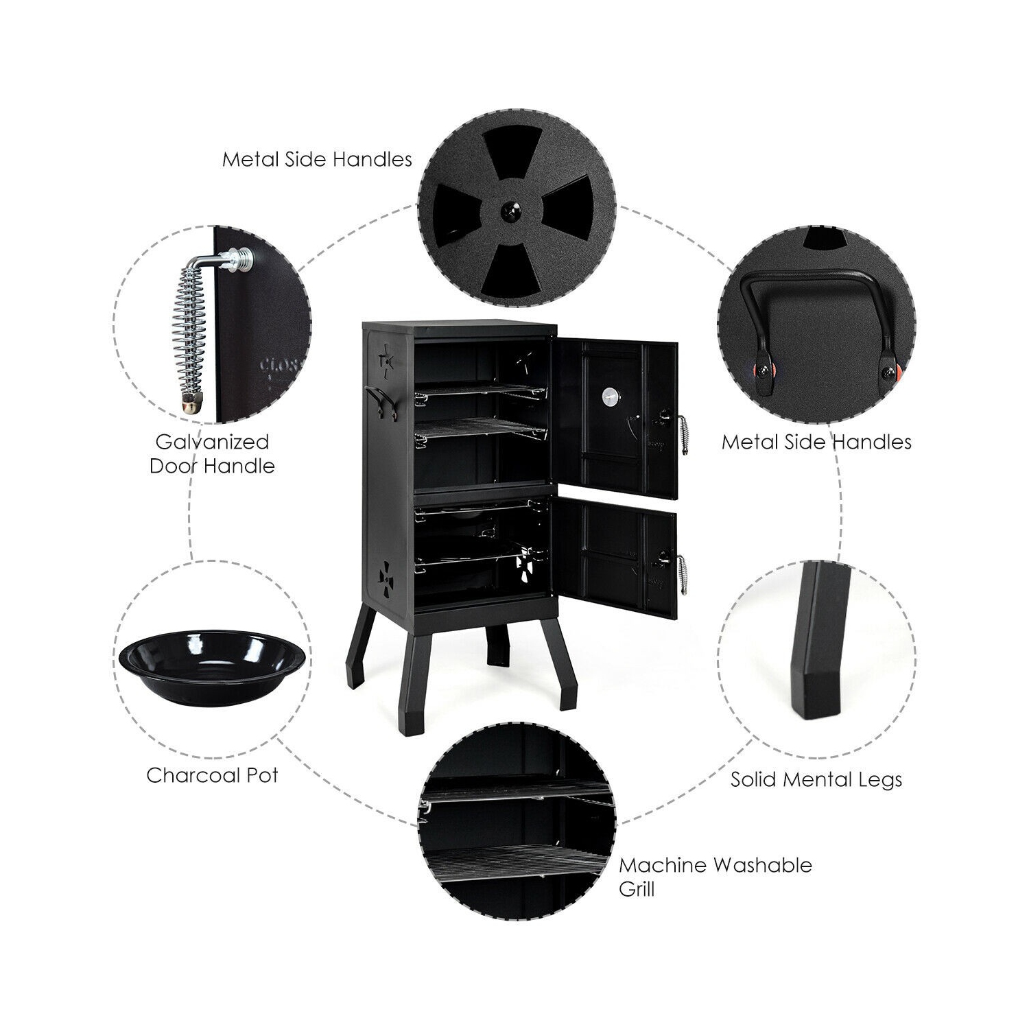 Vertical 2-tier Outdoor Barbeque Grill with Temperature Gauge