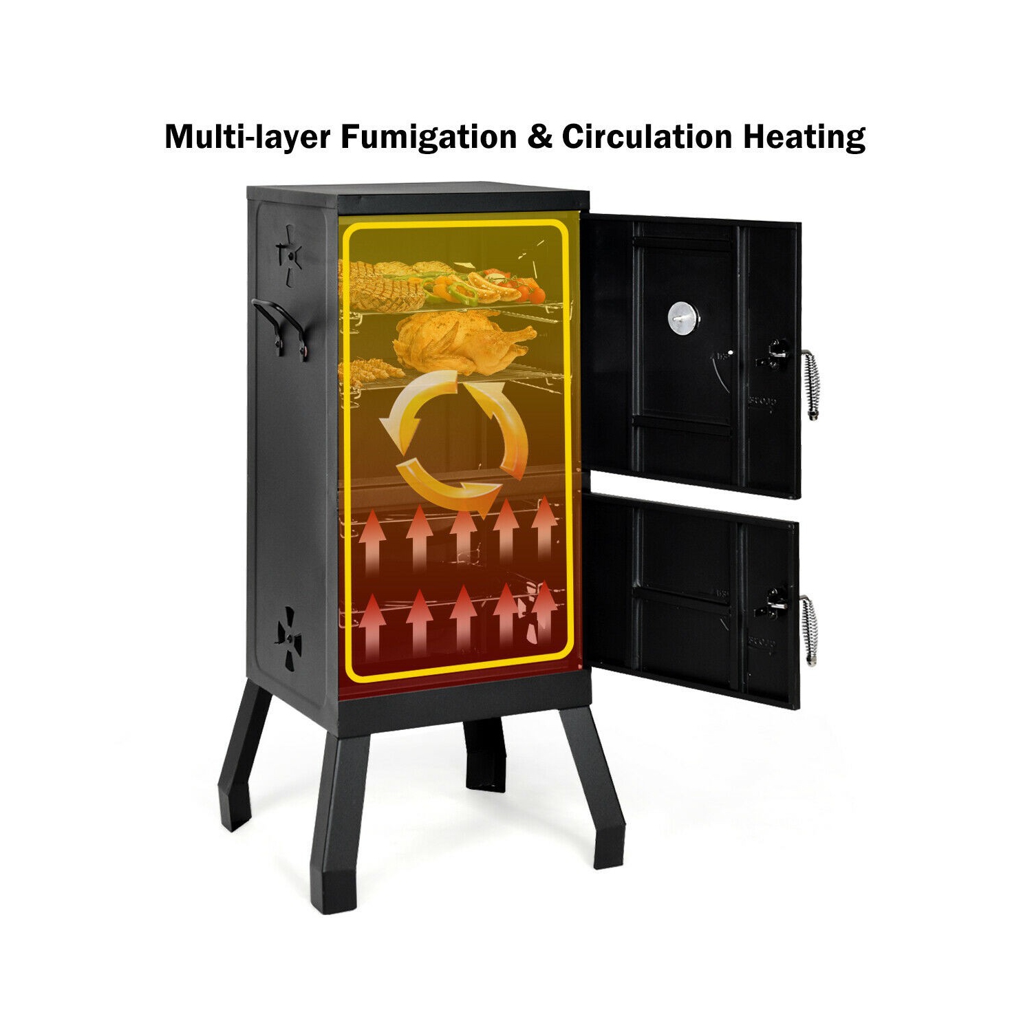 Vertical 2-tier Outdoor Barbeque Grill with Temperature Gauge