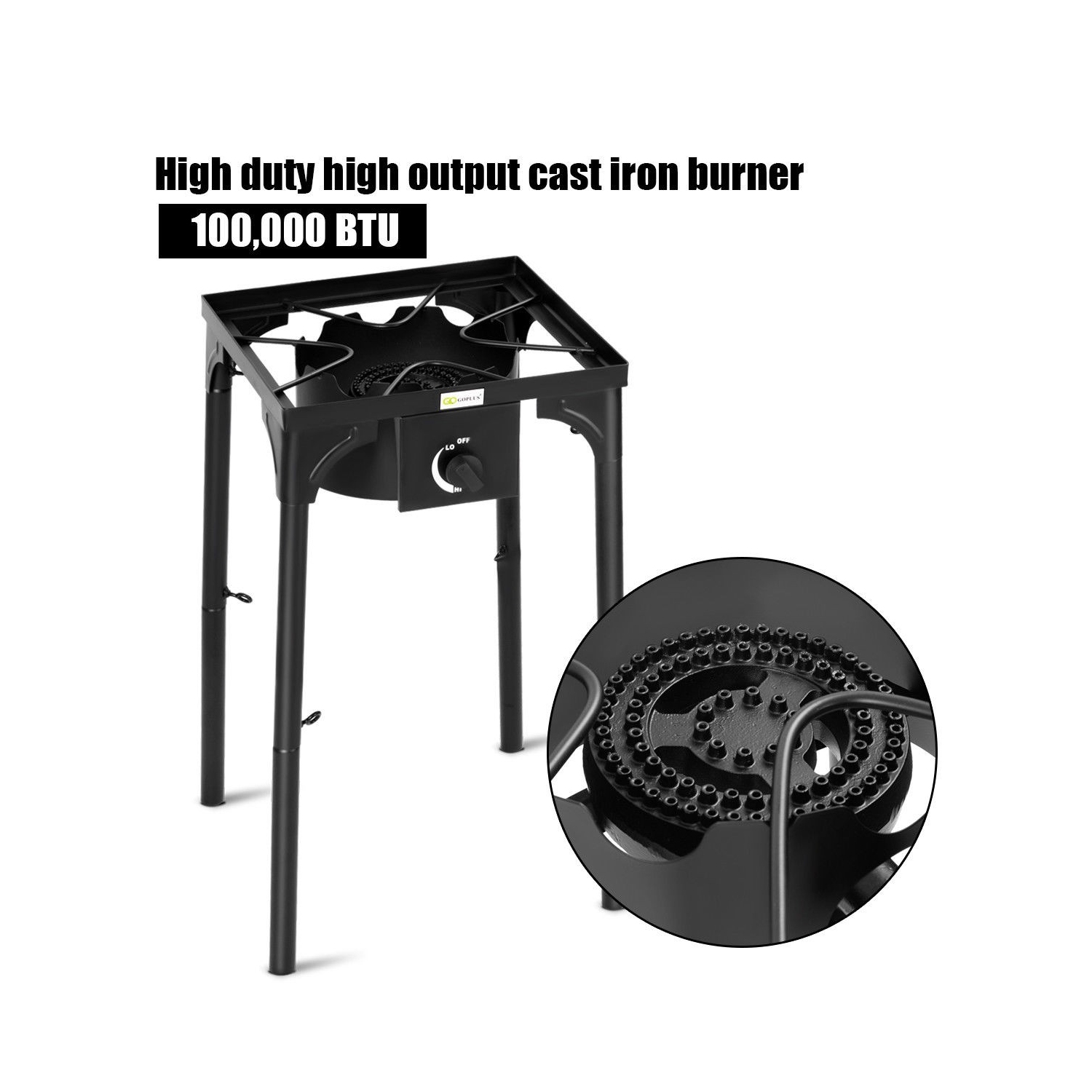 100 000-BTU Portable Propane Outdoor Camp Stove w/ Adjustable Legs