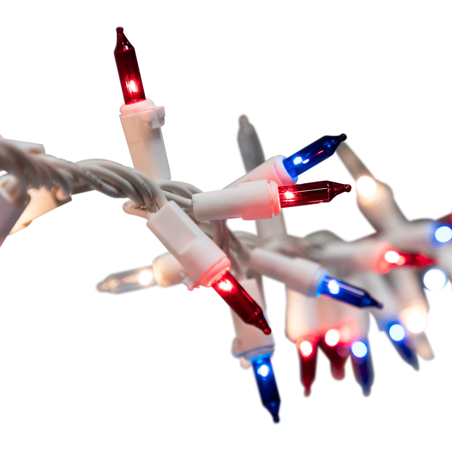 Mini guirlande lumineuse patriotique rouge, transparente et bleue, 105 unités, fil blanc, 5.6 pi