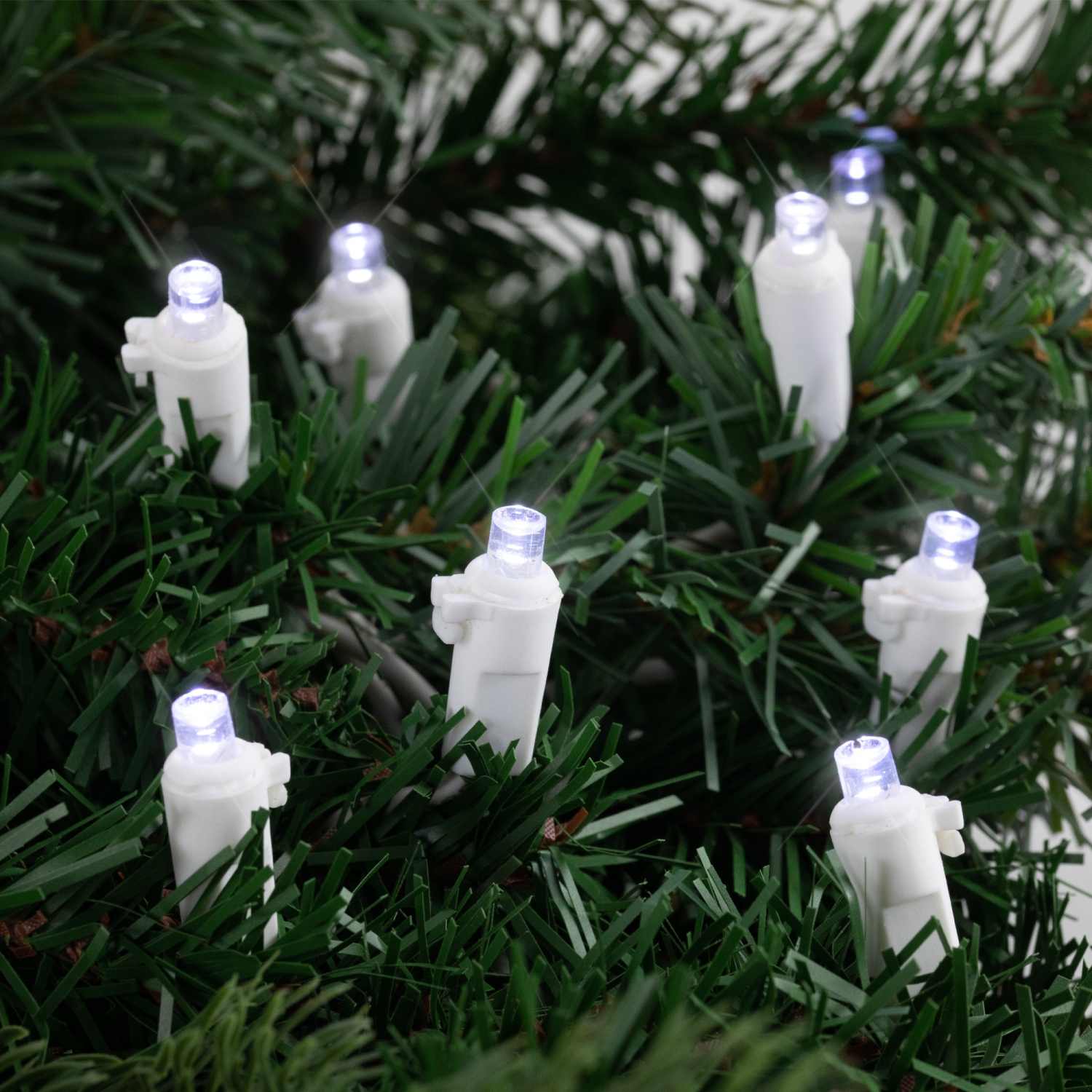 50 White LED Wide Angle Christmas String Lights - 16.25 ft White Wire