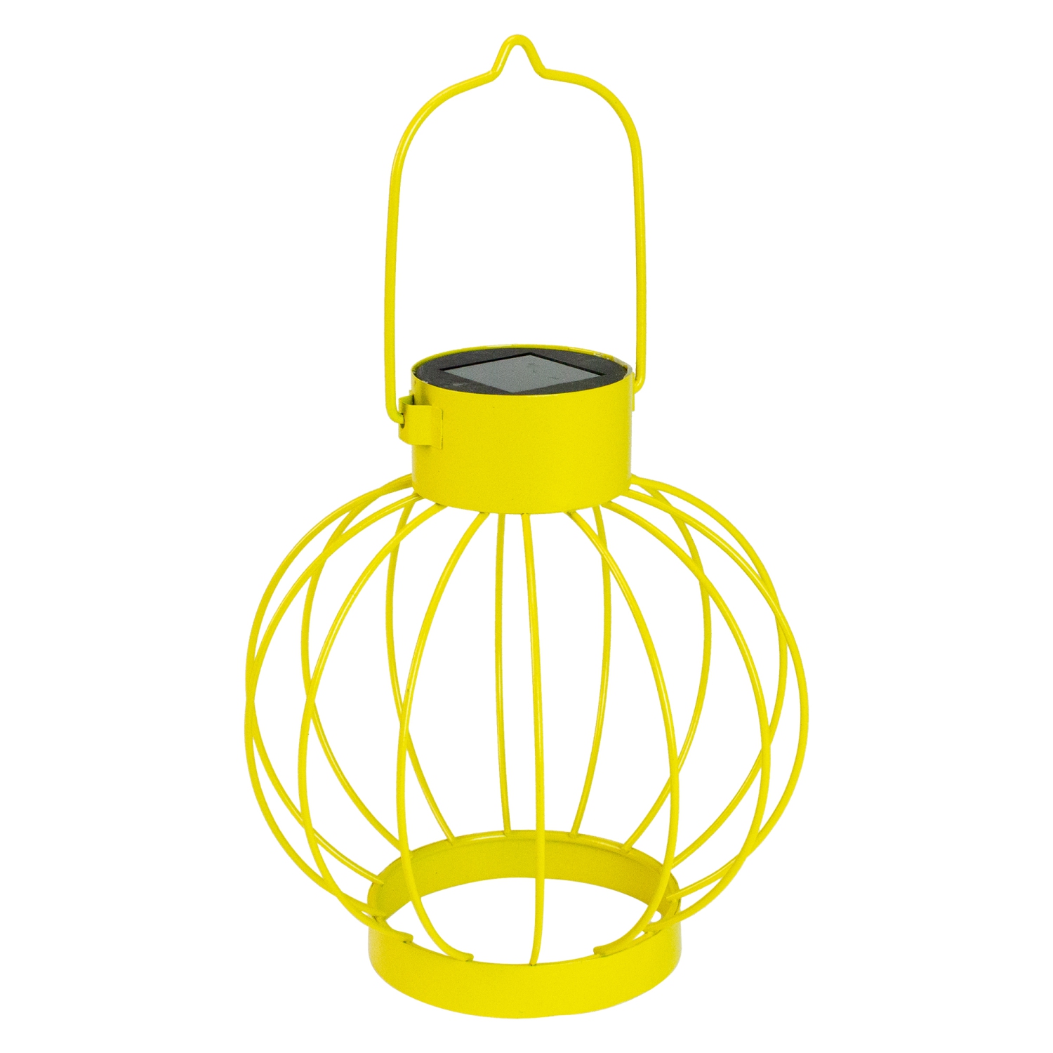 6.5" Yellow Outdoor Hanging LED Solar Lantern with Handle