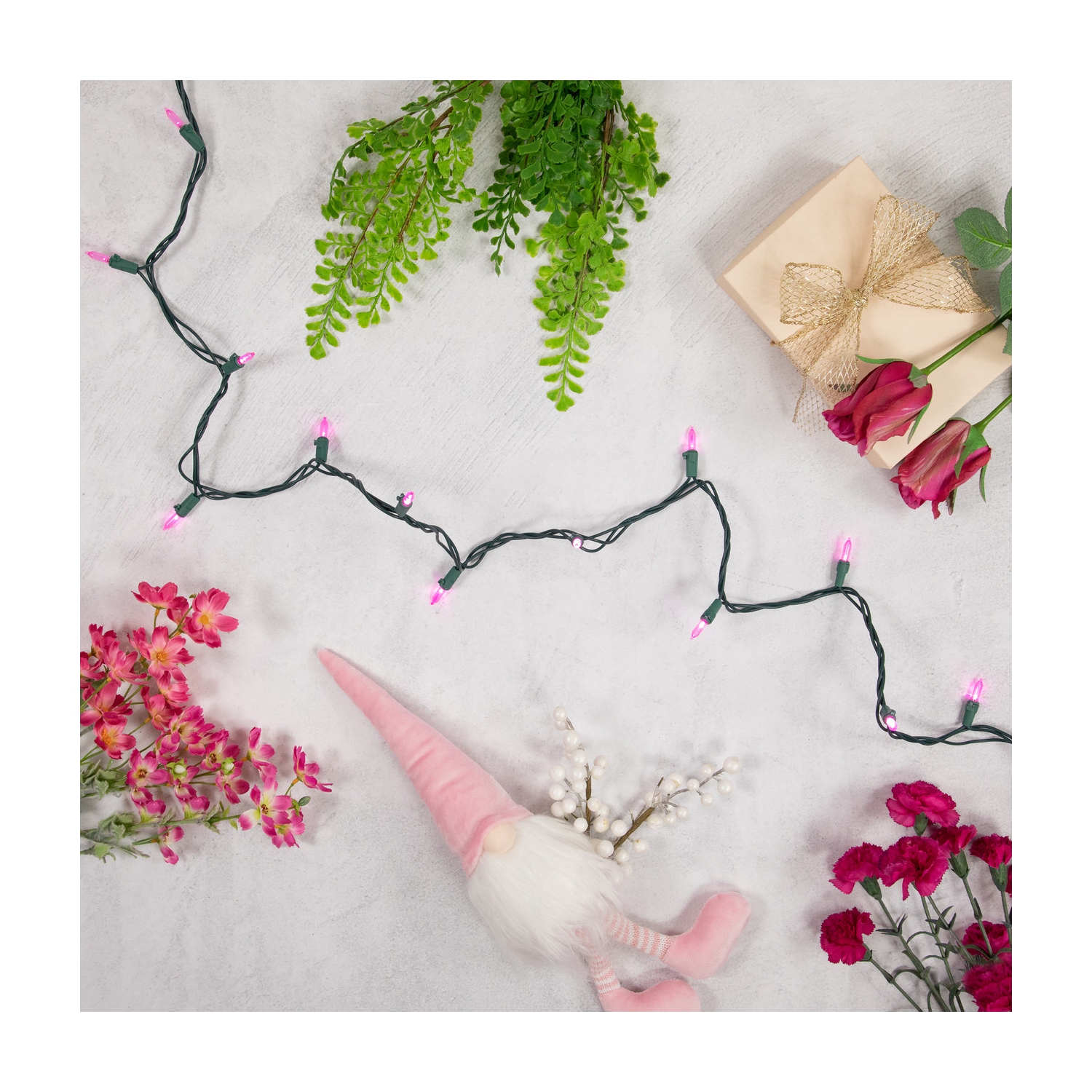 50 mini-lumières de Noël à DEL roses – fil vert de 16.25 pi