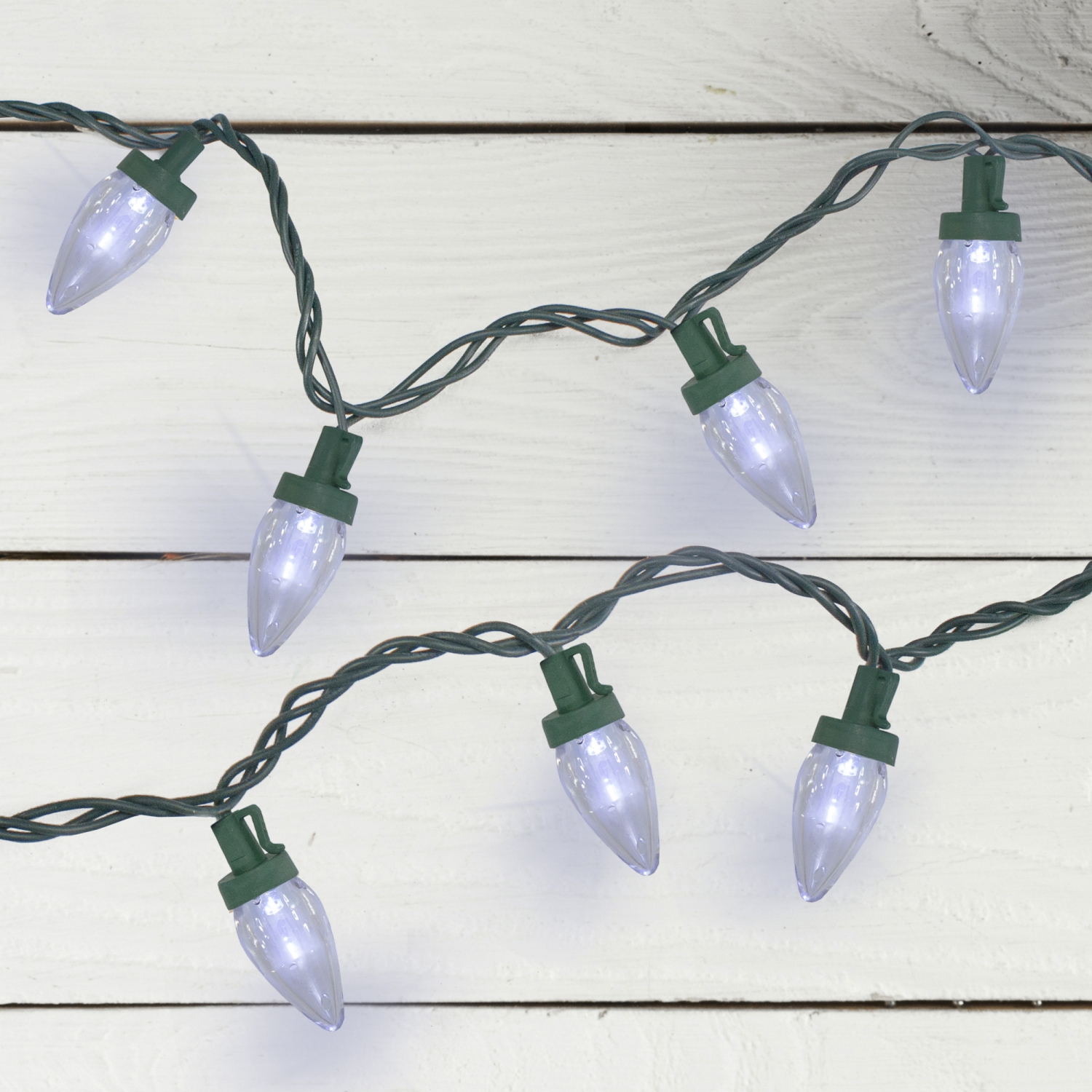50 Pure White LED C7 Mini Christmas Lights, 20.25 ft Green Wire