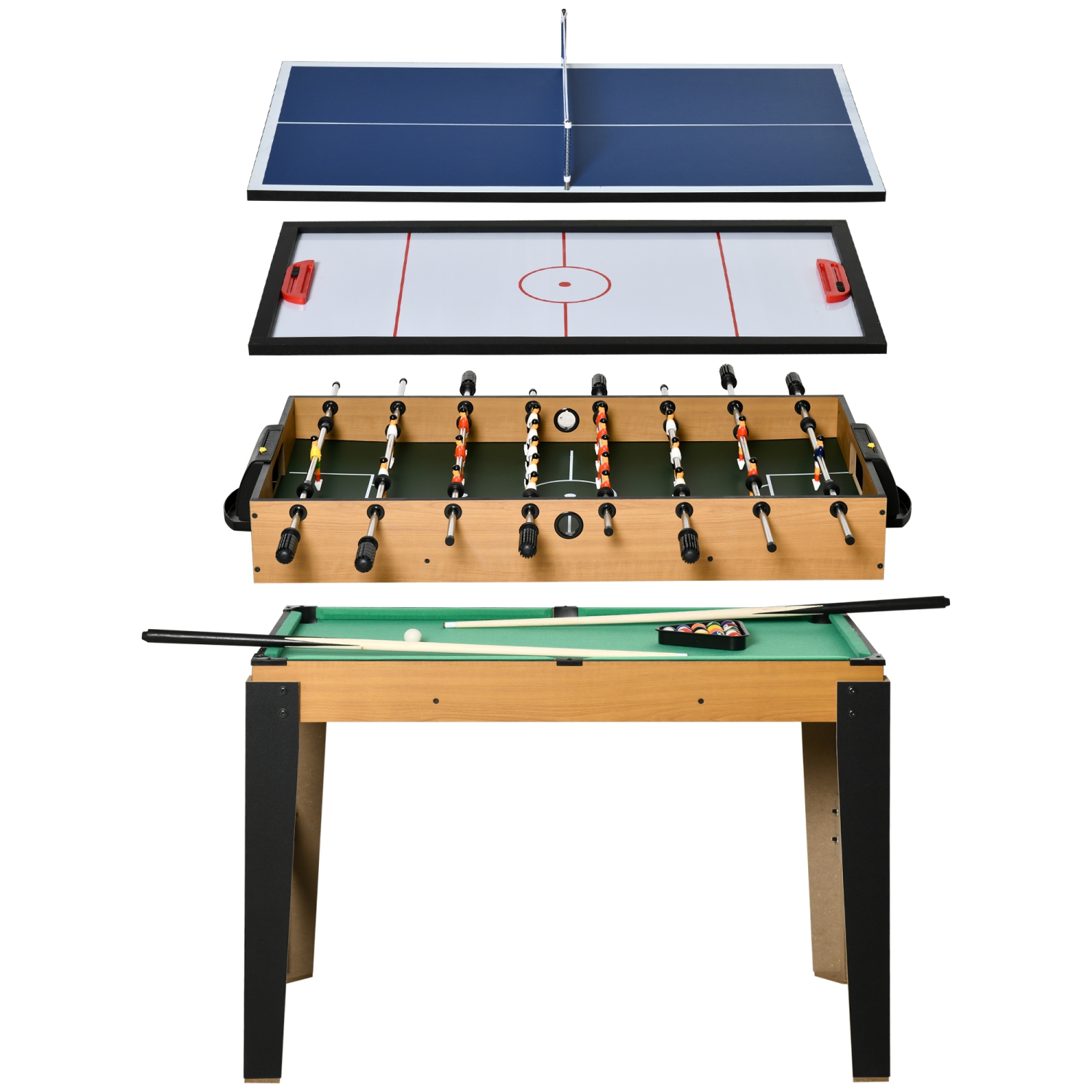 Soozier 43'' 4-in-1 Multi-Gaming Table, Tabletop Billiards Hockey Table Tennis Foosball Game, Easy Set up for Whole Family, Compact for Storage, with Score Boards, Balls, Cues, Chalk, Brush