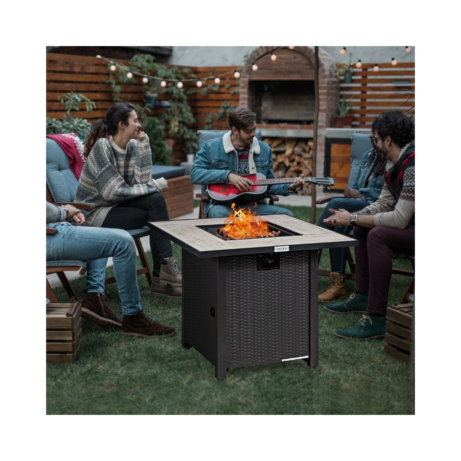 30 Inch Square Propane Gas Fire Pit Table Ceramic Tabletop