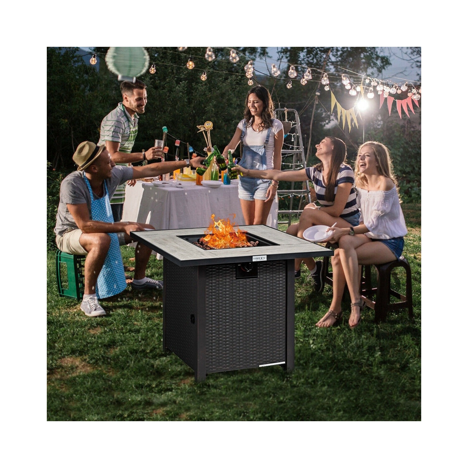 30 Inch Square Propane Gas Fire Pit Table Ceramic Tabletop
