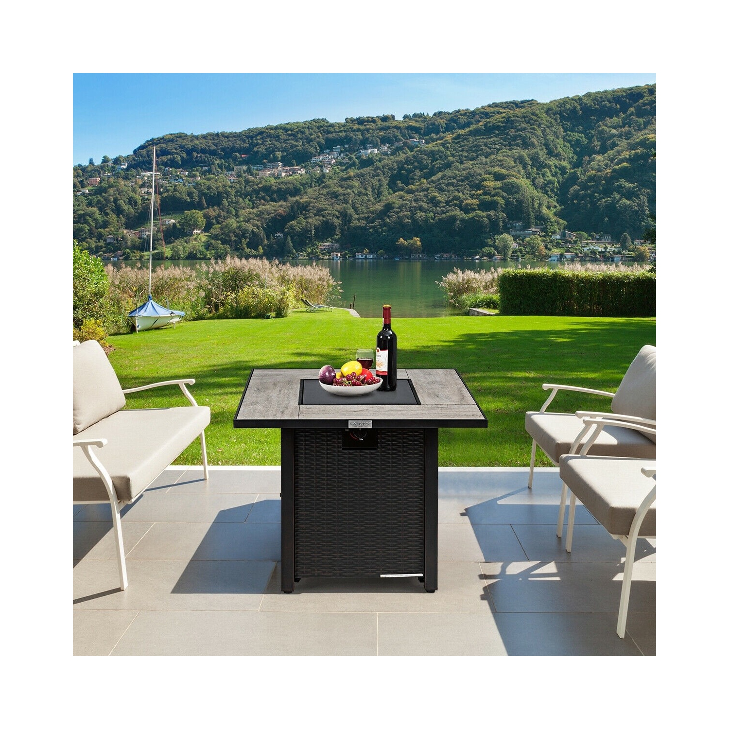 30 Inch Square Propane Gas Fire Pit Table Ceramic Tabletop