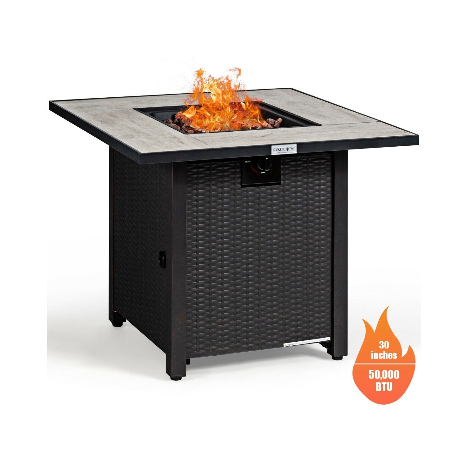 30 Inch Square Propane Gas Fire Pit Table Ceramic Tabletop