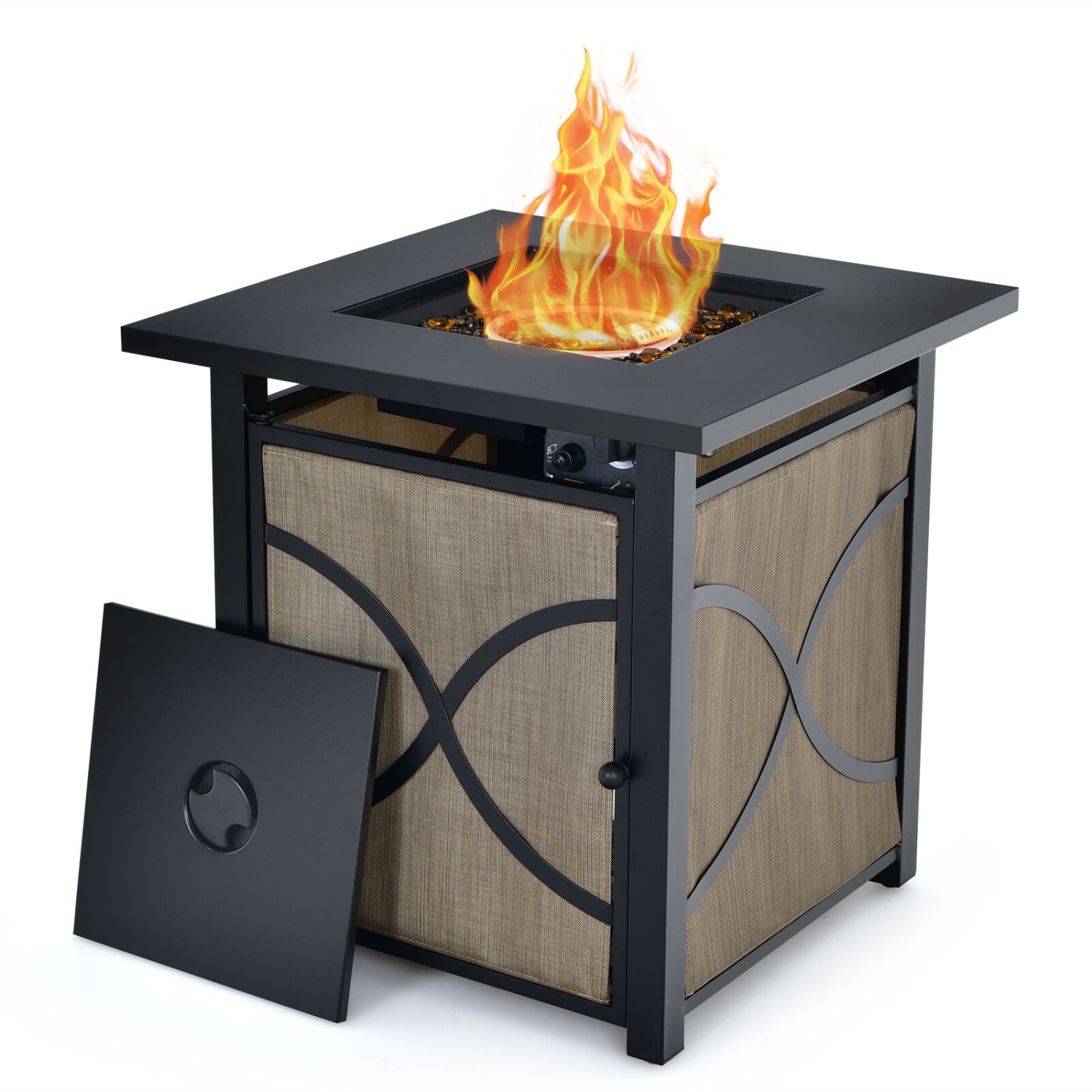 25 Inch 40000 BTU Propane Fire Pit Table with Lid and Fire Glass