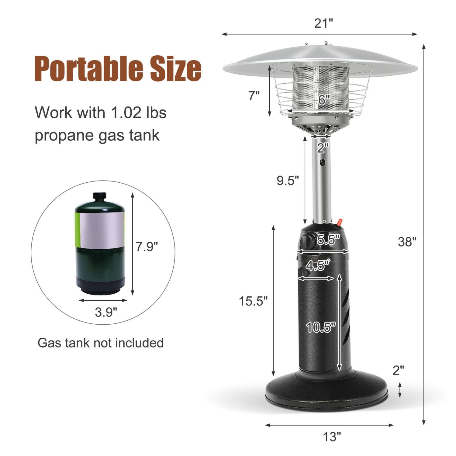 11000 BTU Portable Tabletop Propane Patio Standing Heater