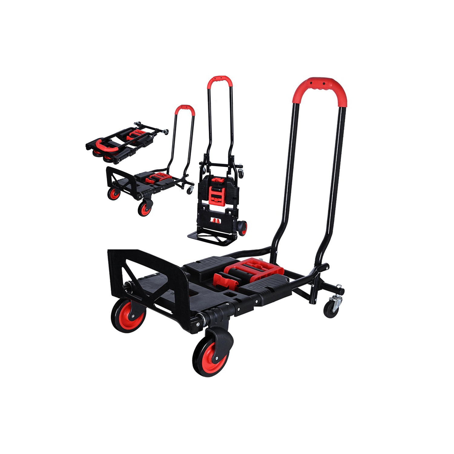 Heavy Duty Folding Hand Truck 265lbs Capacity Multi-Position Dolly with 4 Wheels Fits car trunks,luggage, groceries- PrimeCables®