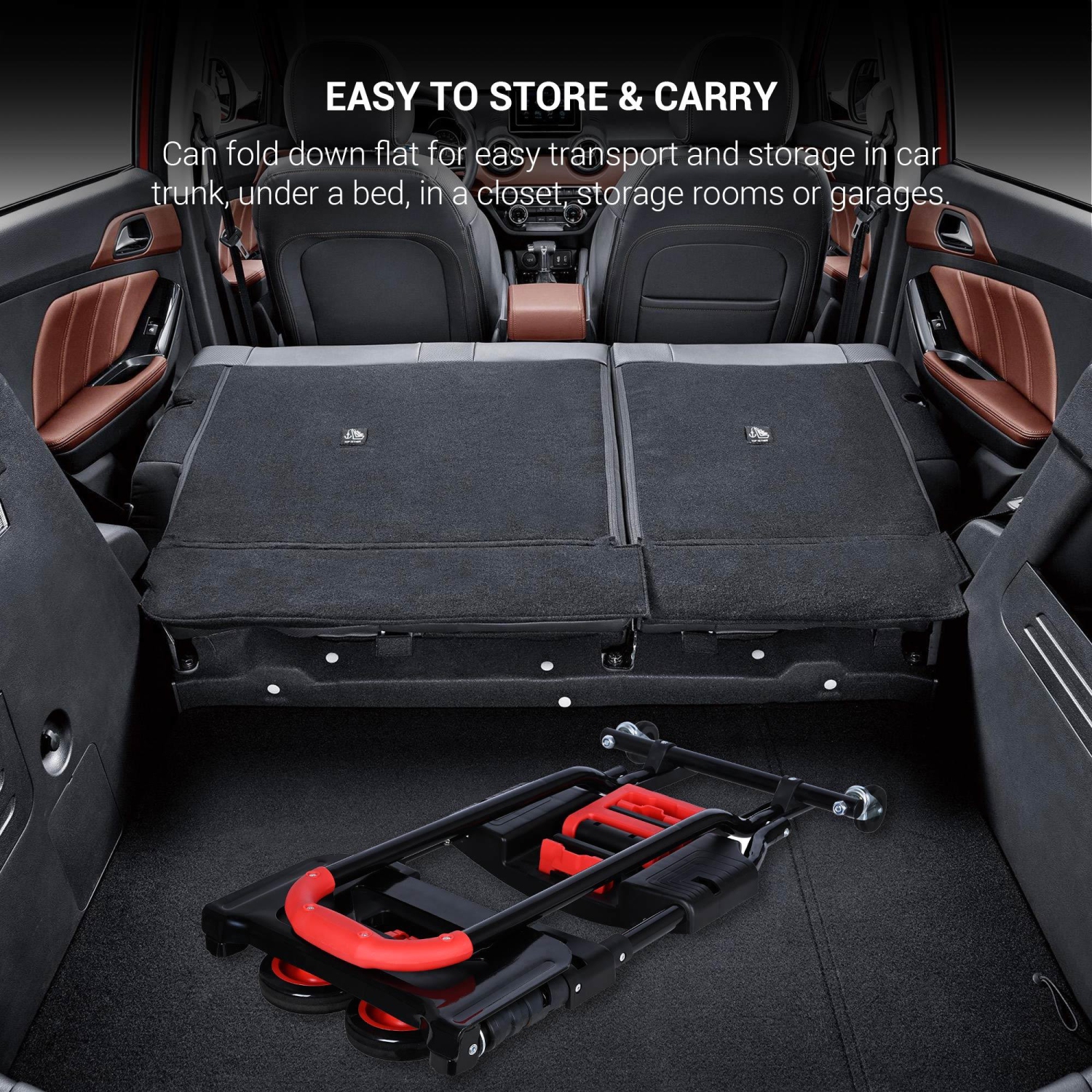 PrimeCables Heavy Duty Folding Hand Truck 265lbs Capacity, Portable Multi-Position Dolly Cart with 4 Wheels