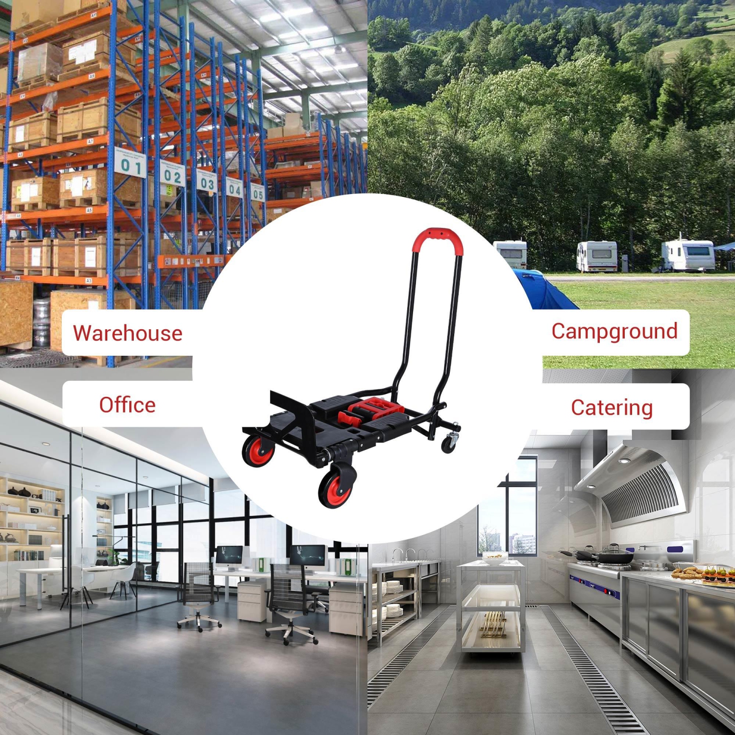 PrimeCables Heavy Duty Folding Hand Truck 265lbs Capacity, Portable Multi-Position Dolly Cart with 4 Wheels